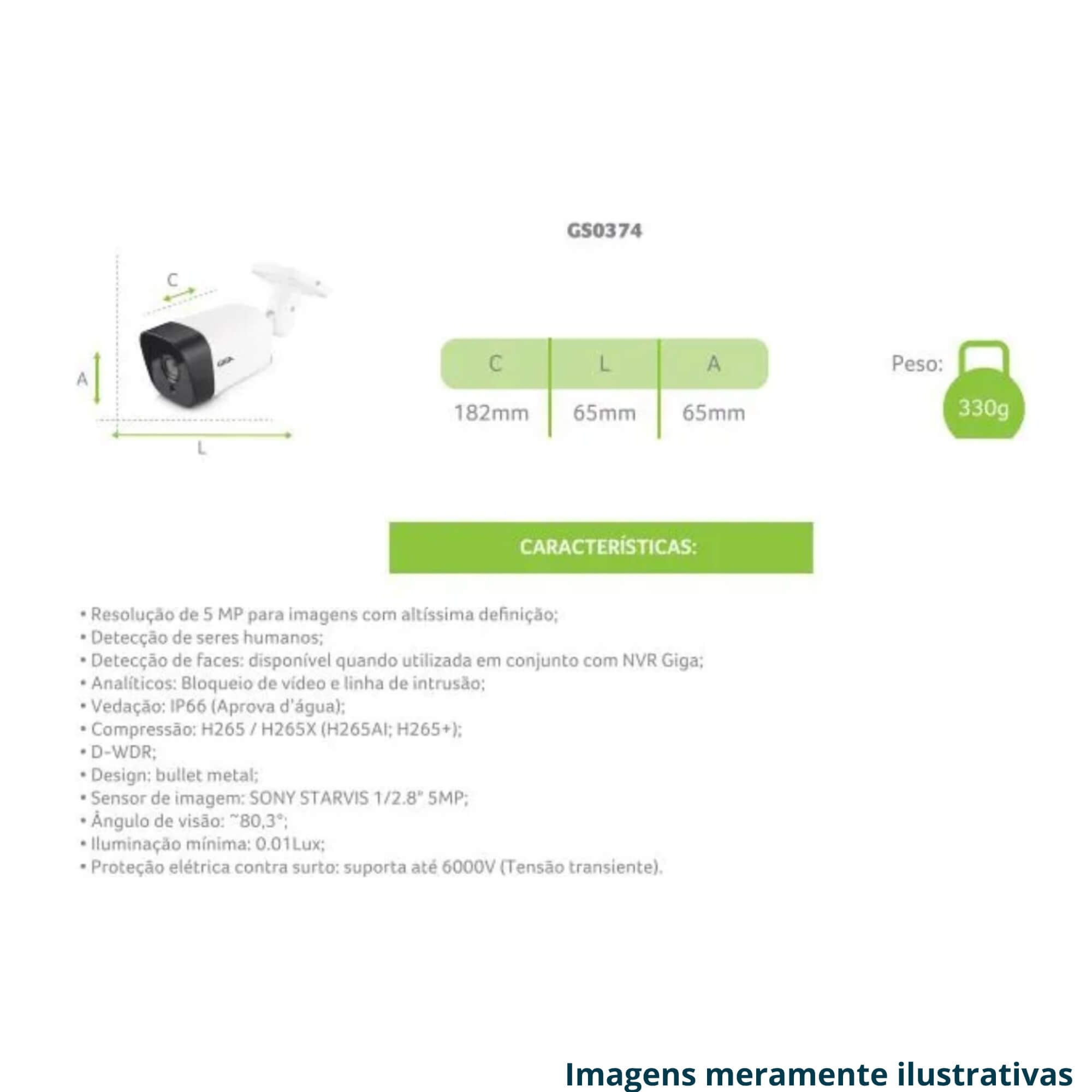COMP Kit c/ 2 Câmera de Segurança IP Bullet Metal POE 5 MP Infravermelho 30M DWDR Sensor GIGA GS0374