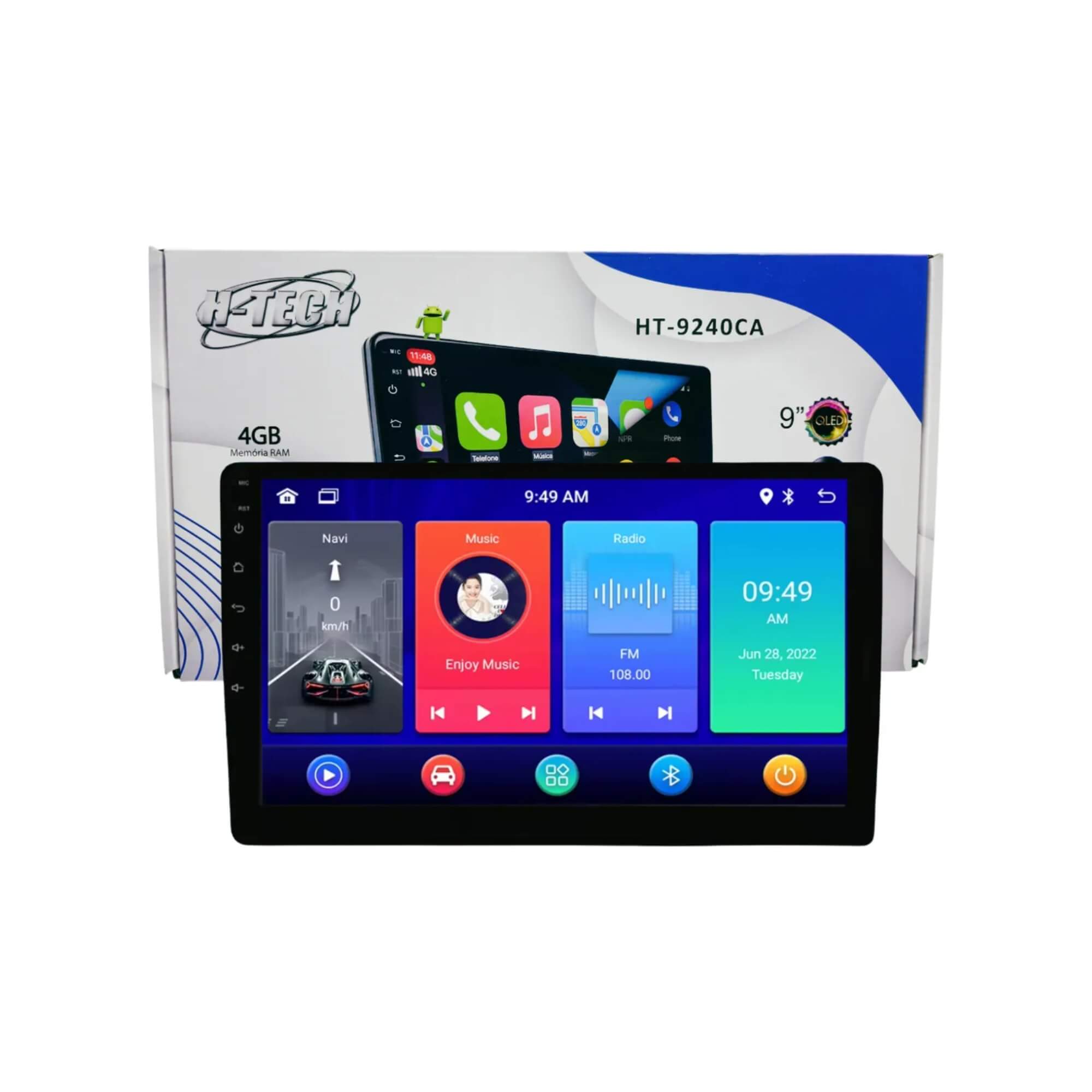 Smart Mídia Slim 9" Pol Android 4+64gb Q-Led Cor Preto H-Tech - HT-9240CA
