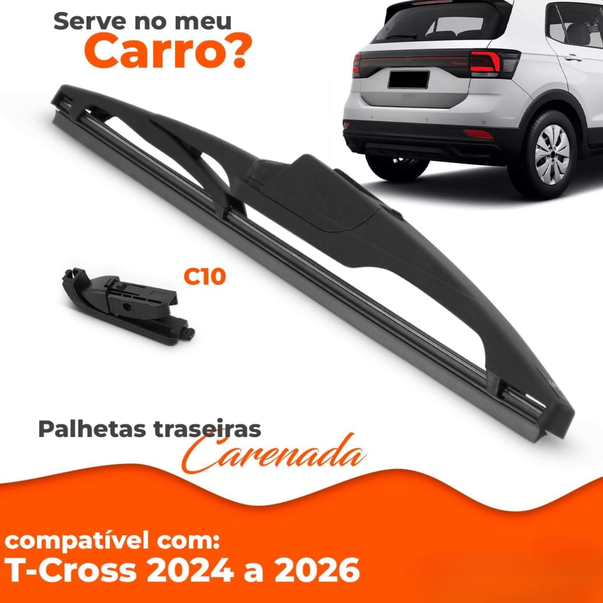 Palheta Traseira Carenada Multi Encaixes 10" Pol para T-Cross 2024 a 2026 Overvision - TC10