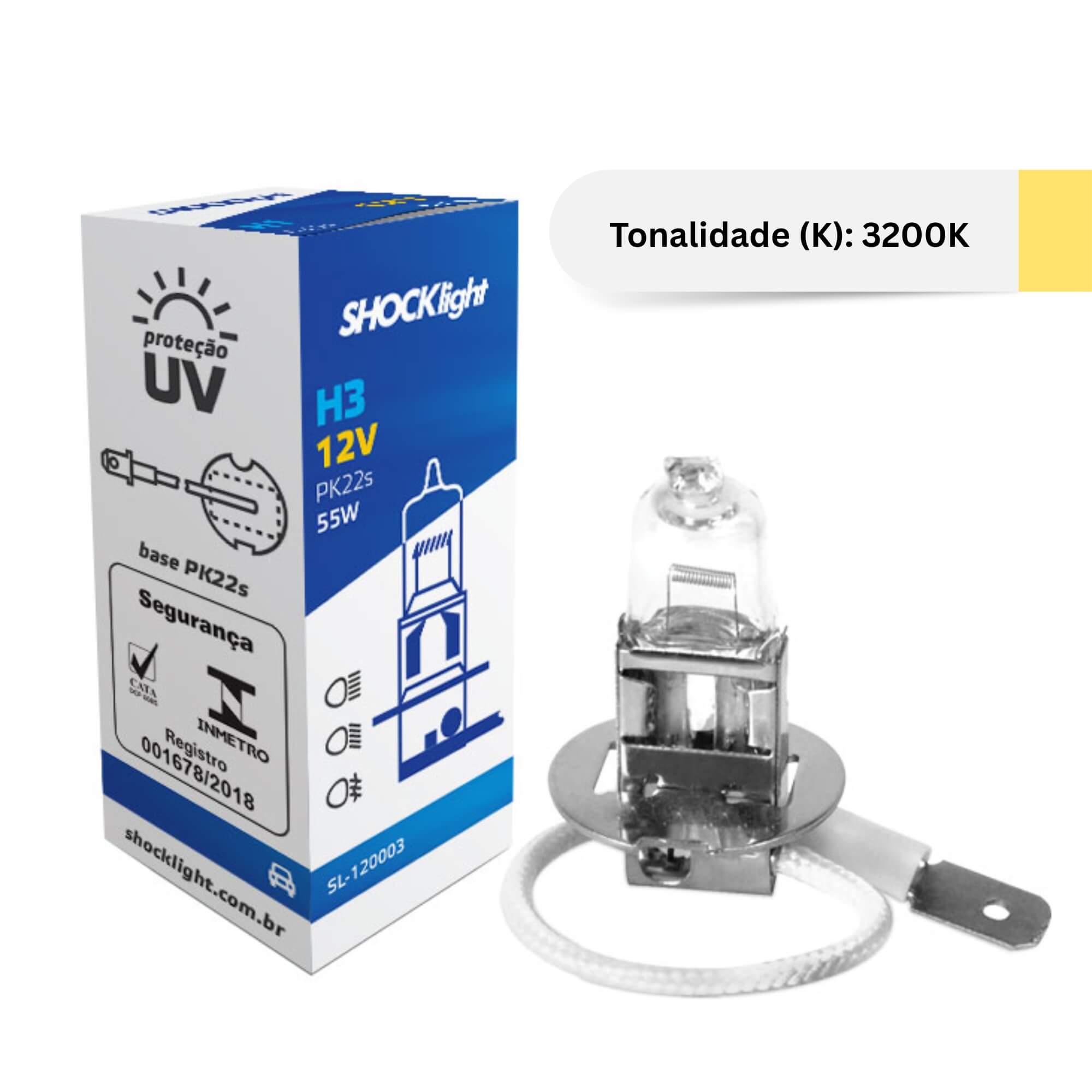 Lâmpada Halógena Standart H3 12V 55W PK22S Shocklight - SL-120003