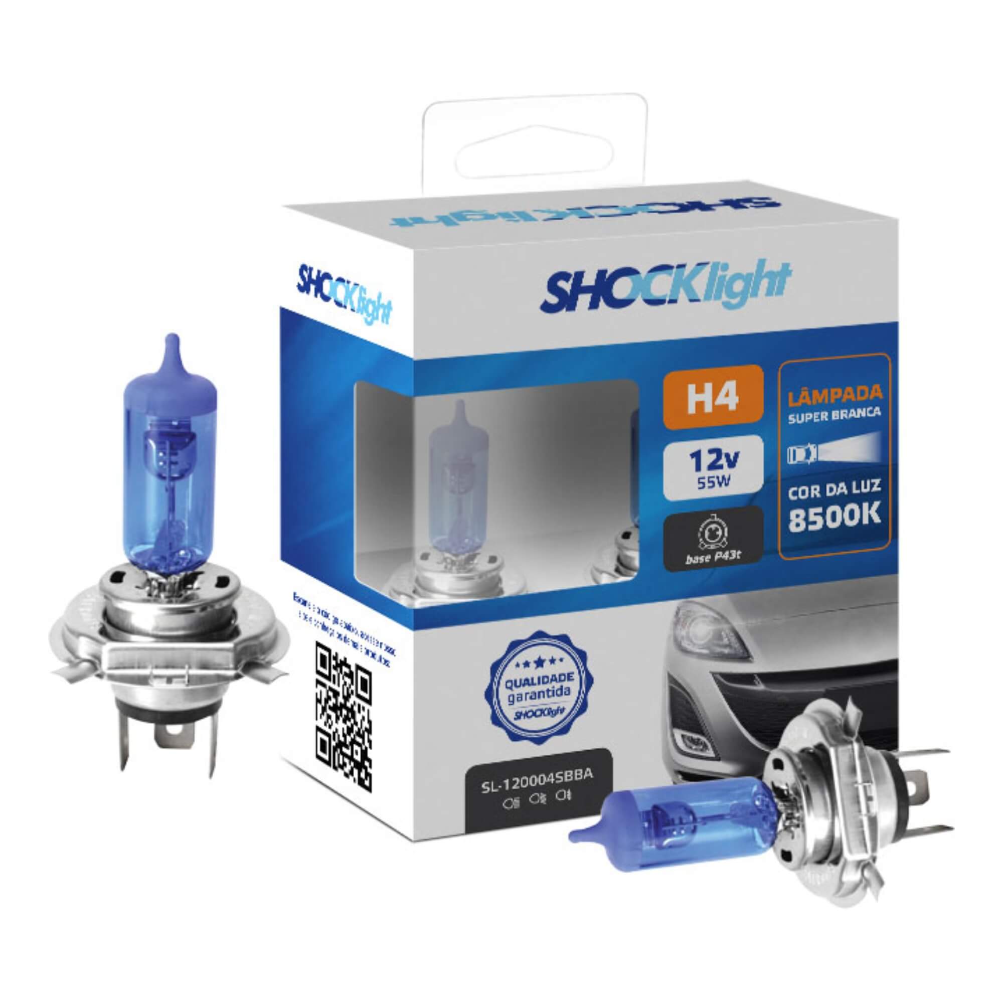 Lâmpada Halógena Super Branca H4 12V 60/55W Shocklight - SL-120004SBBA