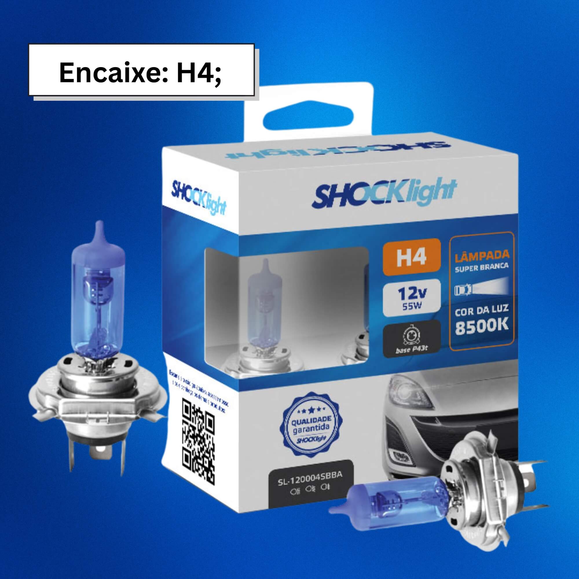 Lâmpada Halógena Super Branca H4 12V 60/55W Shocklight - SL-120004SBBA