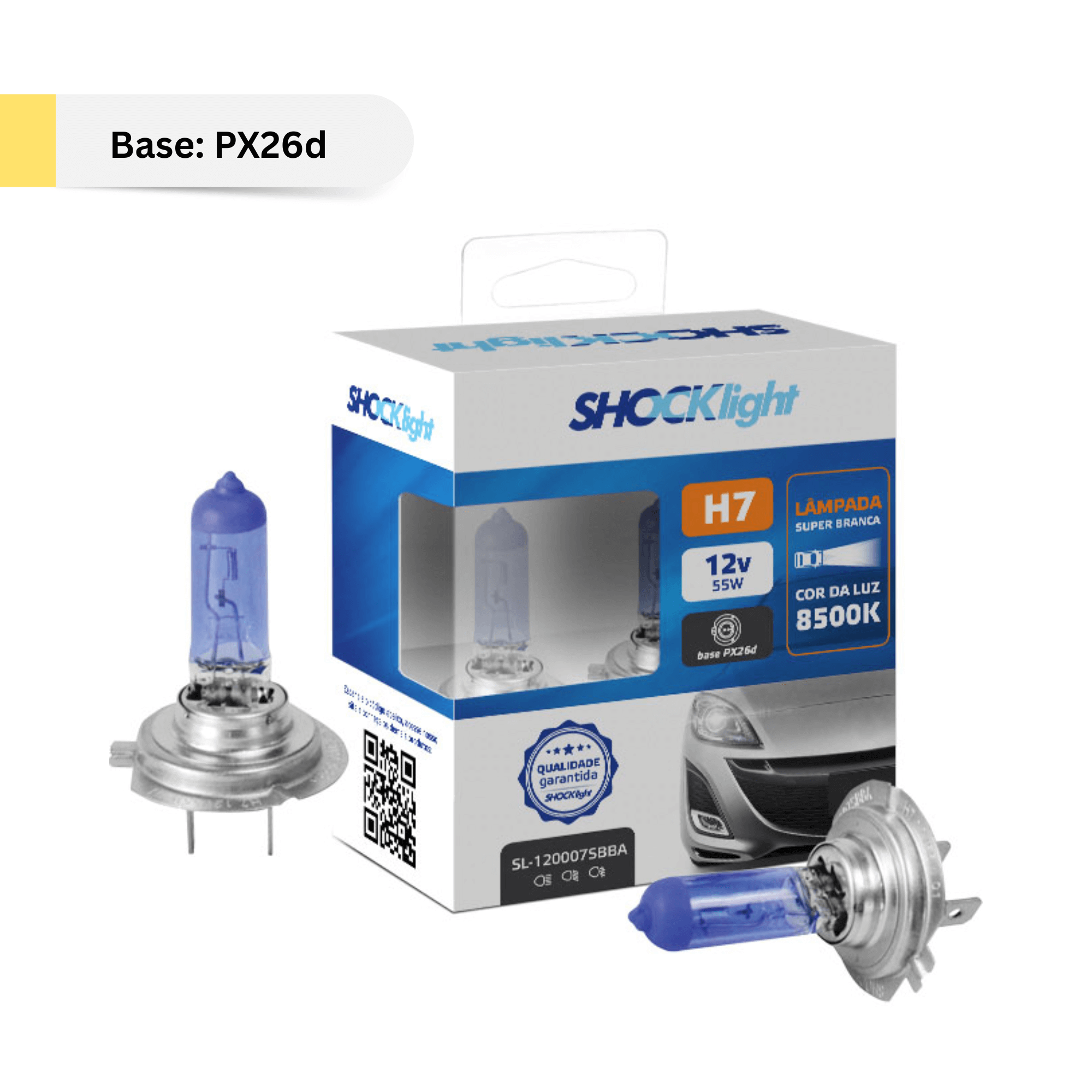 Lâmpada Halógena Super Branca H7 12V 55W Shocklight - SL-120007SBBA