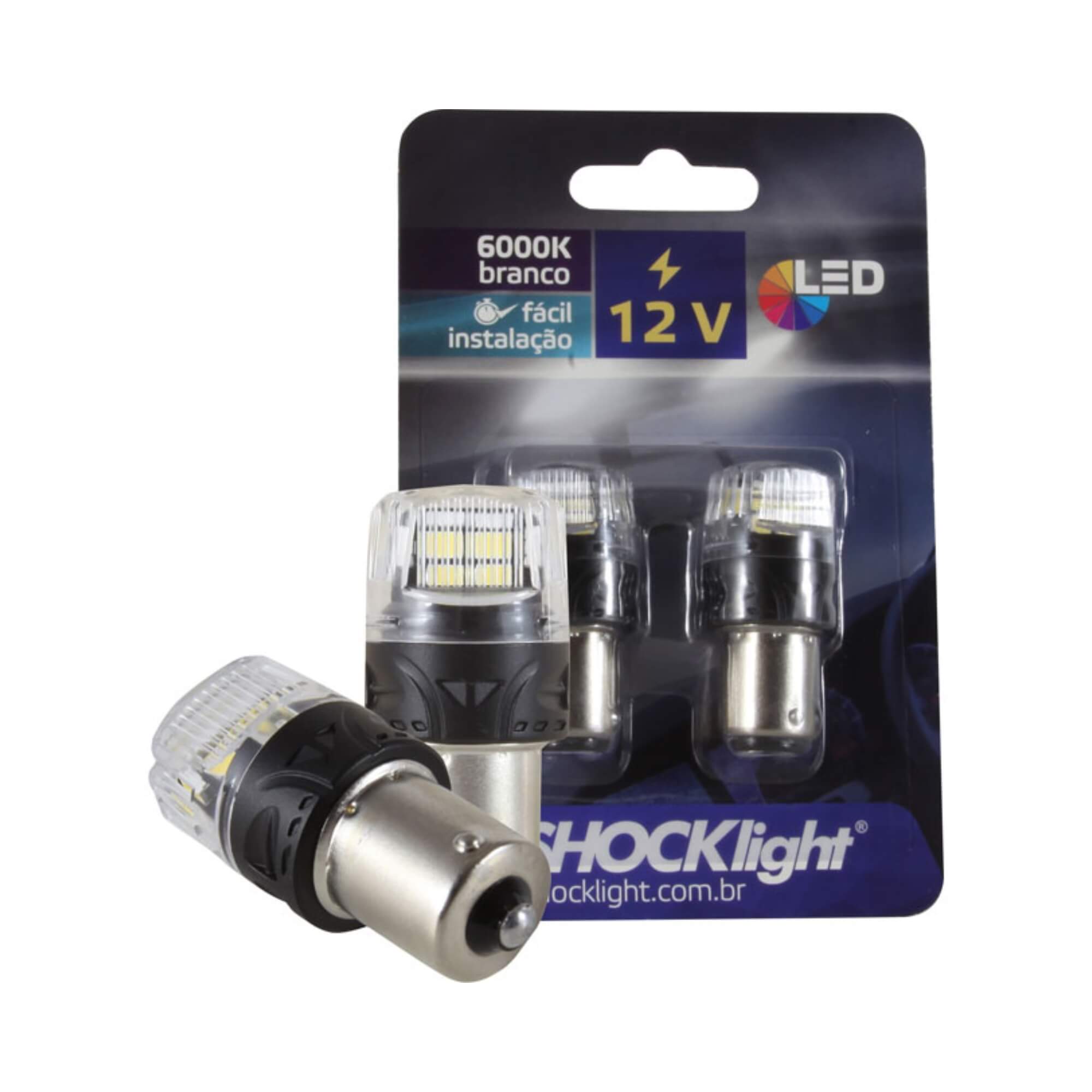 Par de Lâmpadas Led 1156 - 16 Leds - 2835/4216 1-Polo 12V Branco Shocklight - SLL-121156-BC