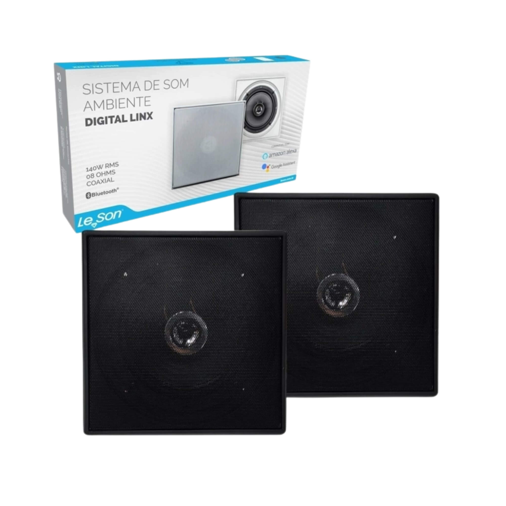 Sistema Arandela Ativa + Arandela Passiva Quadrada Preta 6" Pol 70W RMS Leson - 2LSQUADPT
