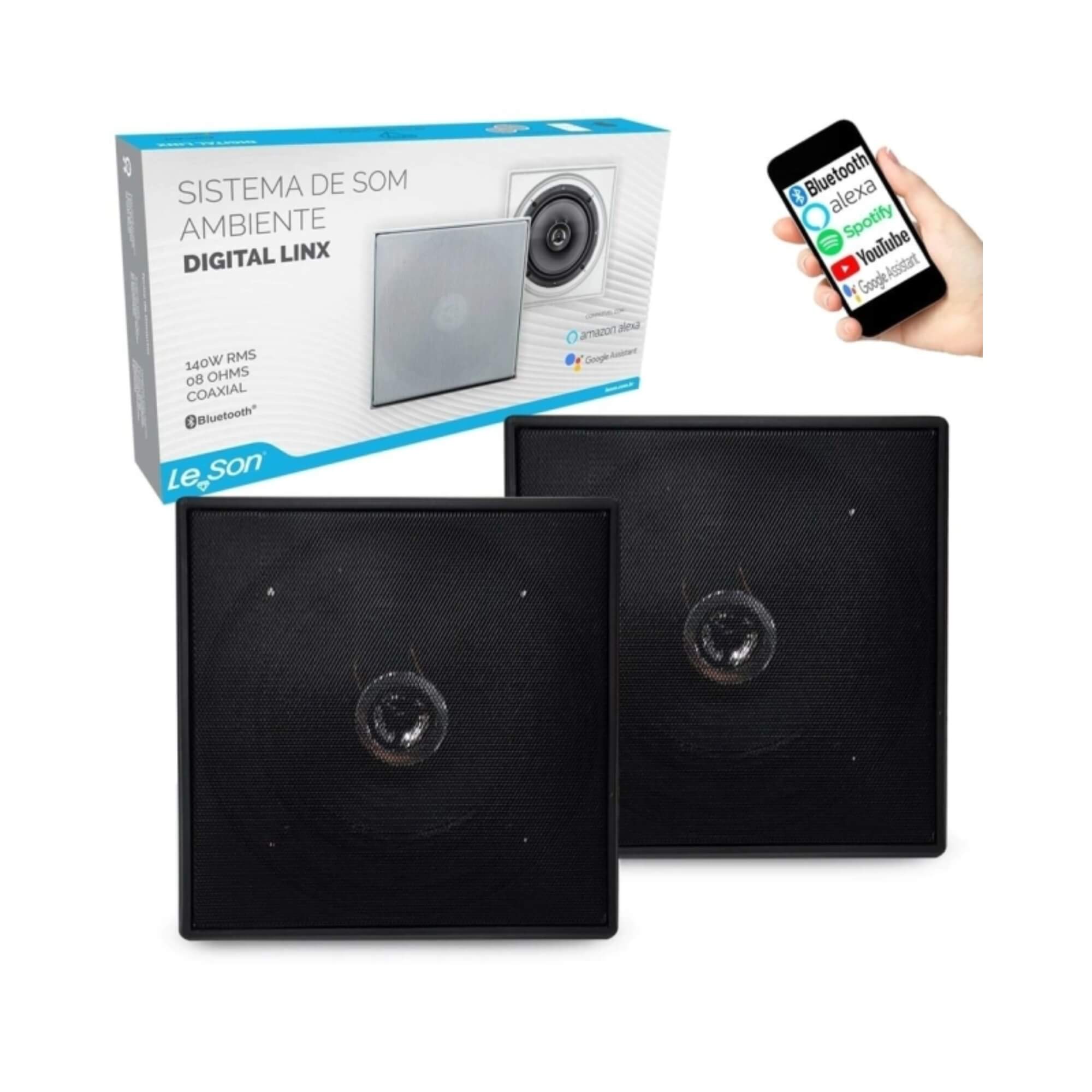 Sistema Arandela Ativa + Arandela Passiva Quadrada Preta 6" Pol 70W RMS Leson - 2LSQUADPT
