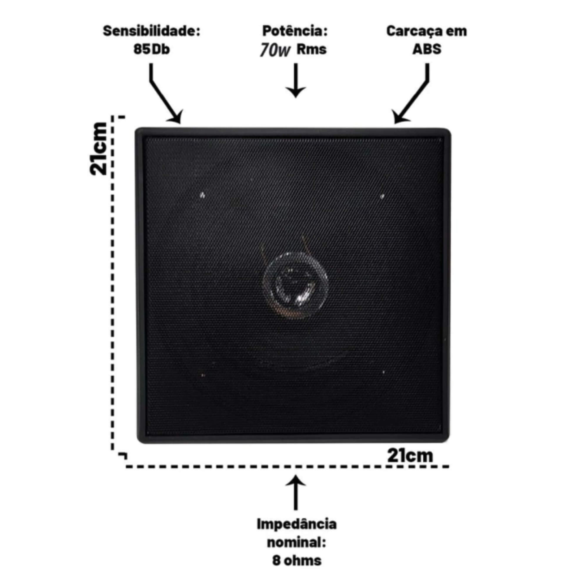Sistema Arandela Ativa + Arandela Passiva Quadrada Preta 6" Pol 70W RMS Leson - 2LSQUADPT