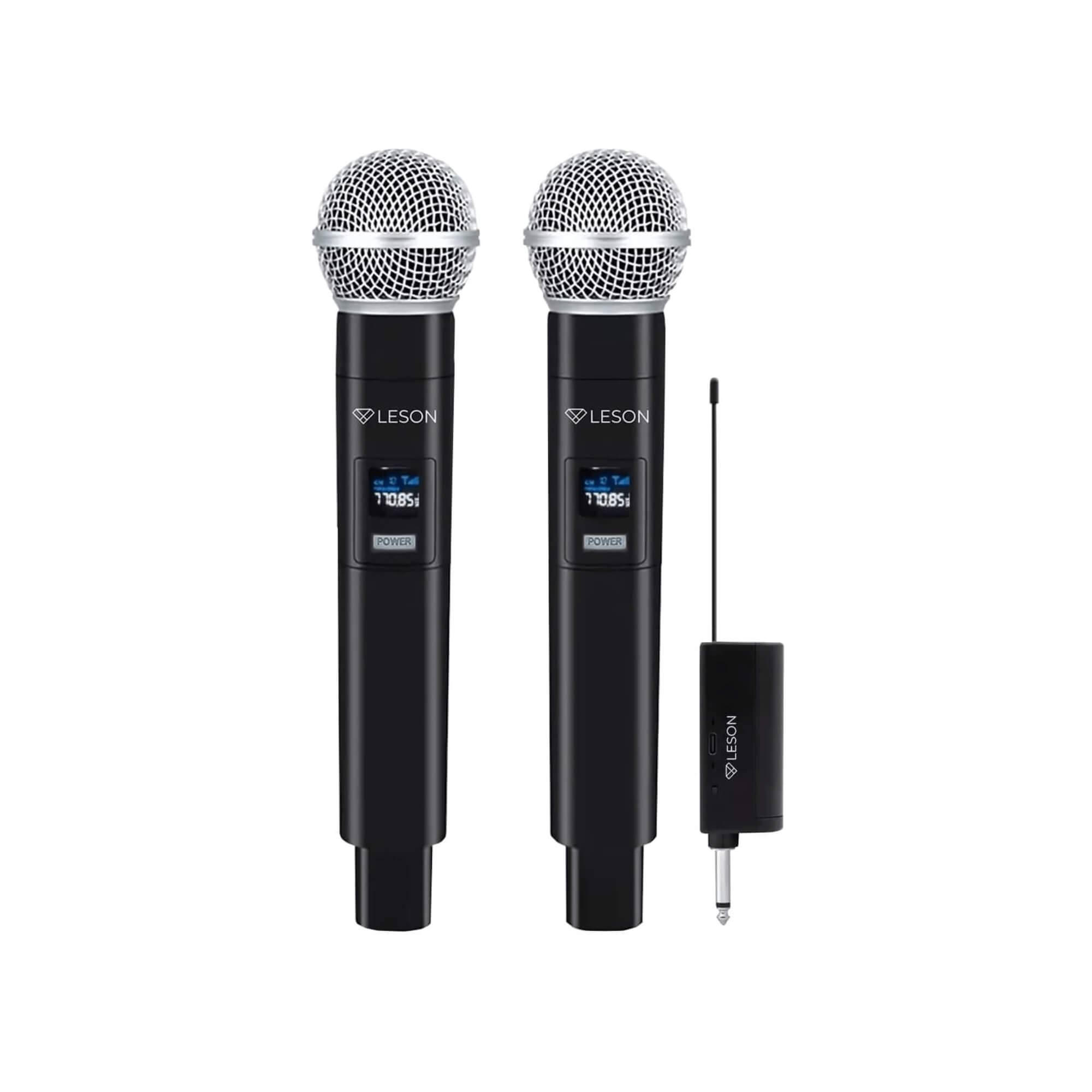 Microfone Duplo Sem Fio de Mão Dinâmico Profissional Karaokê LS302 Leson - 2AM002307