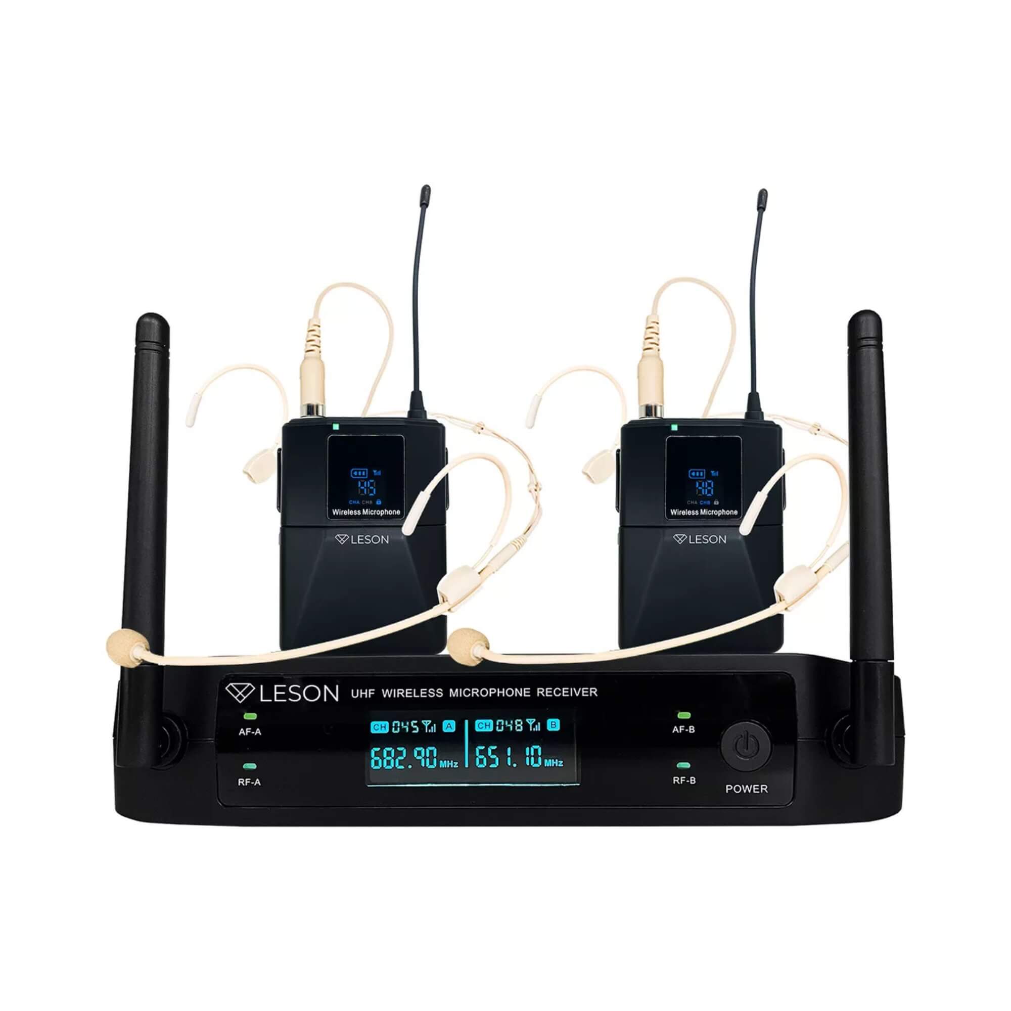 Microfone Sem Fio c/ 2 Headset Auricular Omnidirecional Bege 96 Canais Leson - 2AMLS9622