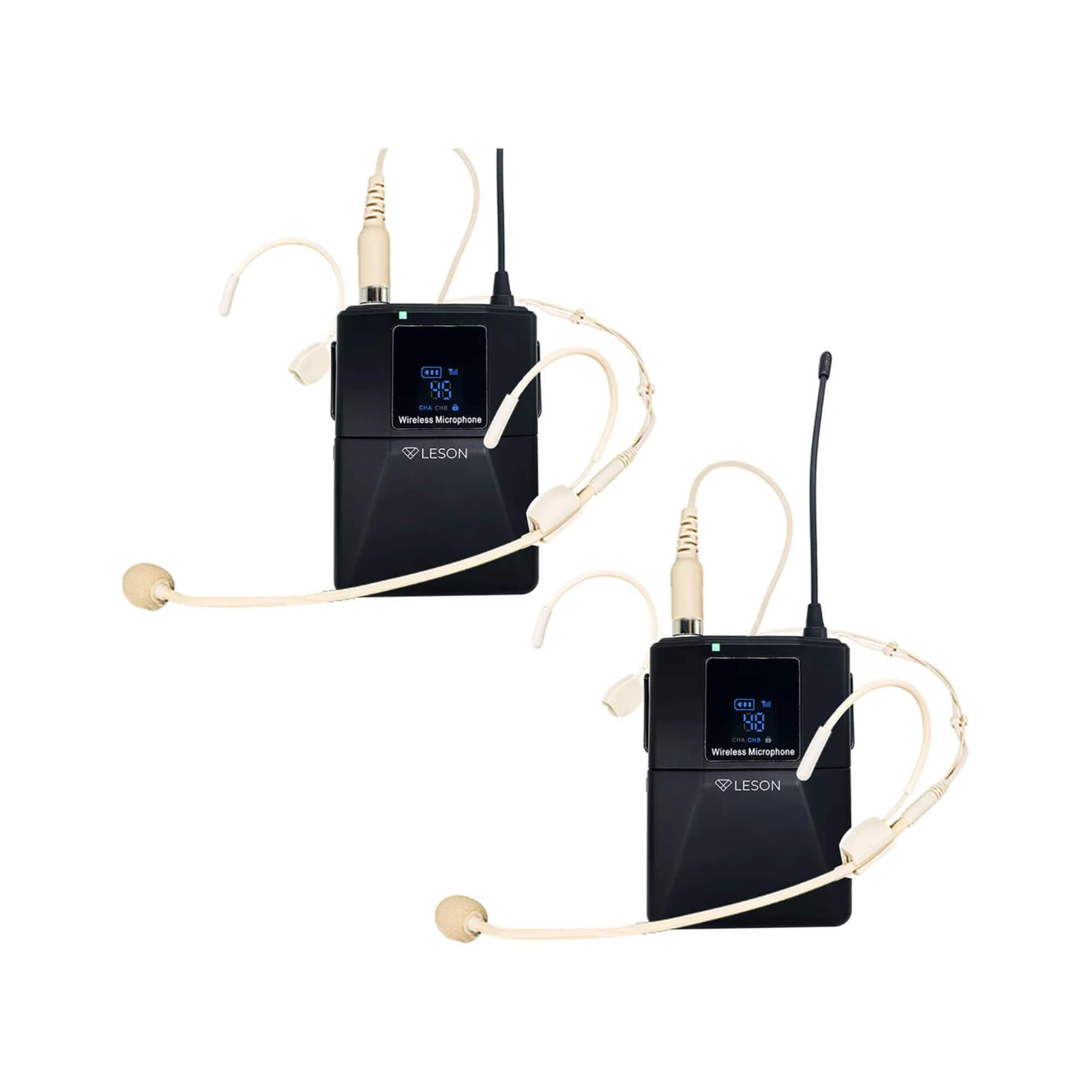 Microfone Sem Fio c/ 2 Headset Auricular Omnidirecional Bege 96 Canais Leson - 2AMLS9622