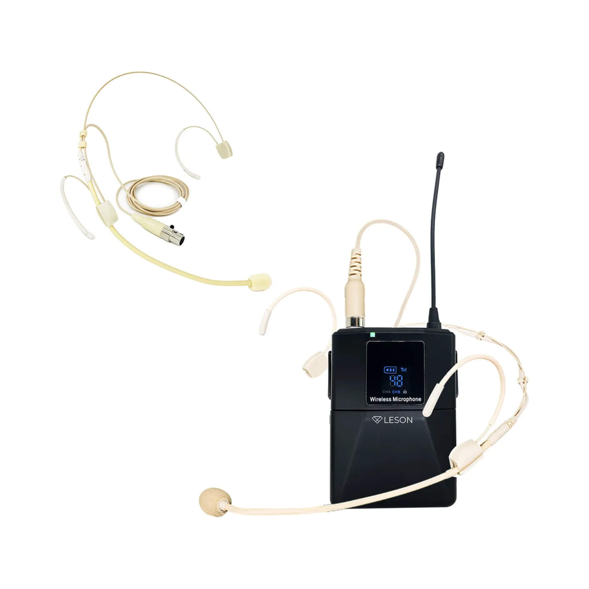 Microfone Sem Fio c/ 2 Headset Auricular Omnidirecional Bege 96 Canais Leson - 2AMLS9622