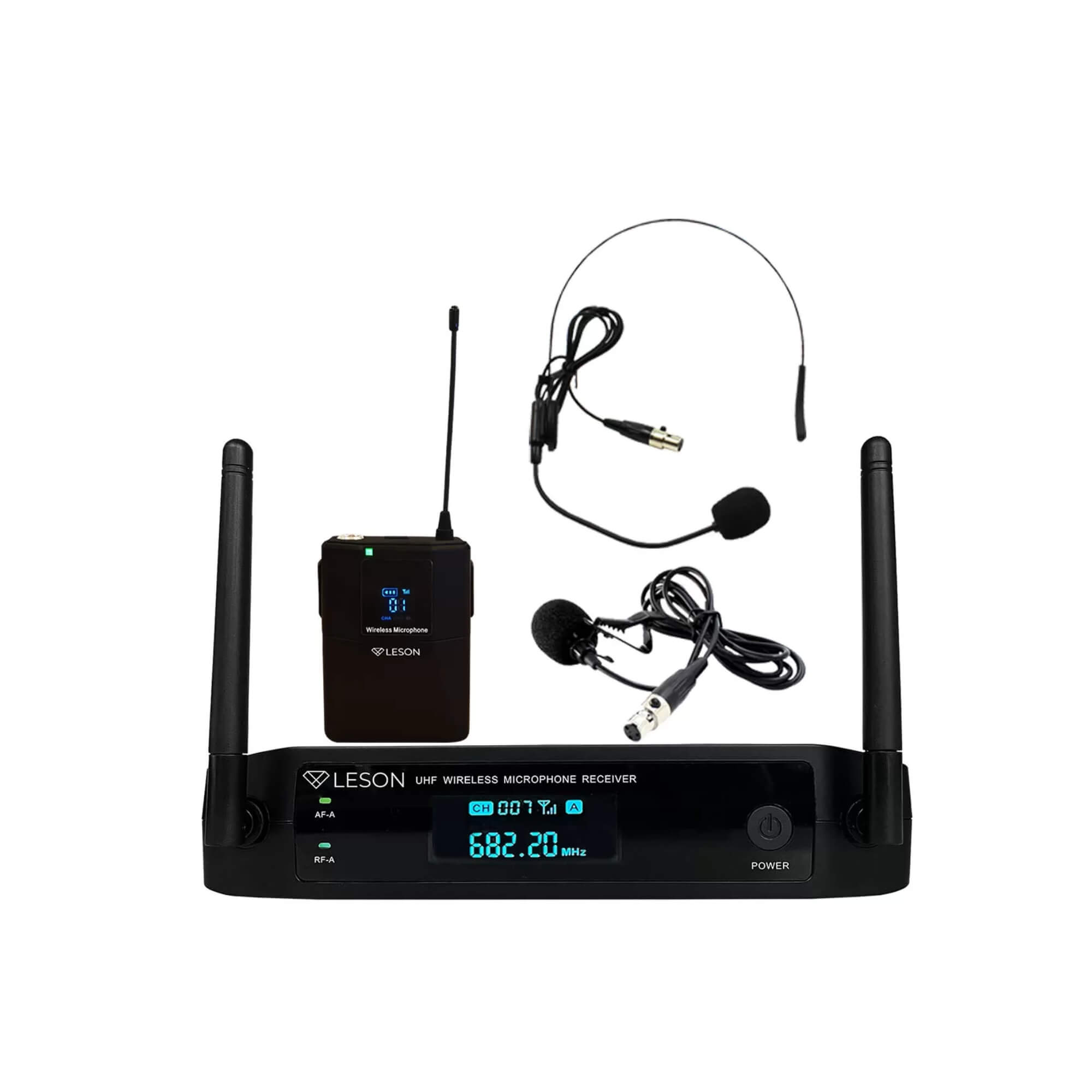 Microfone sem Fio c/ Headset Unidirecional Preto e Lapela LS961 Leson - 2AMLS9611