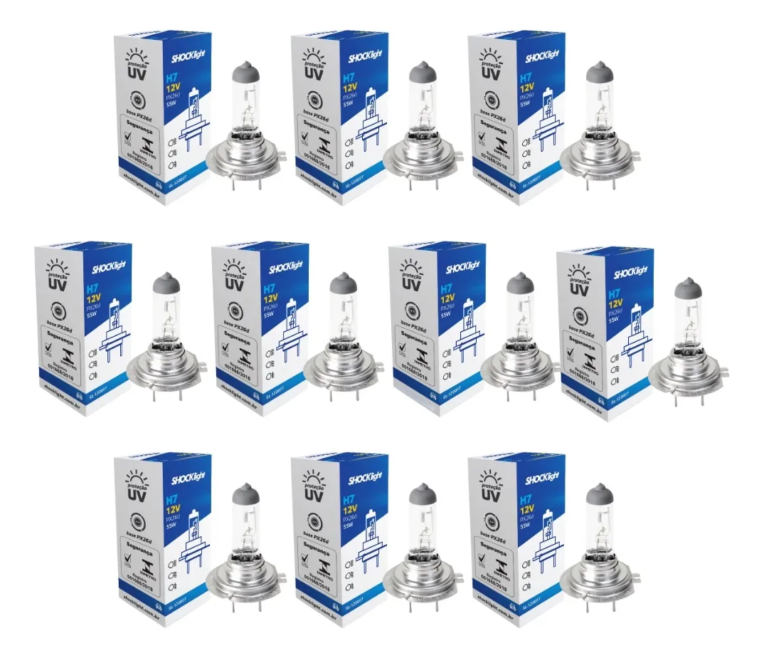 COMP 10 Lampadas Halogena Amarela H7 12v 55w Standart Shocklight