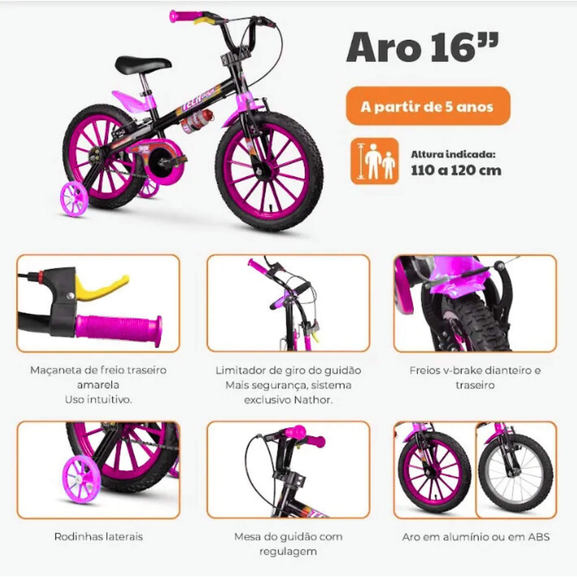 Bicicleta Infantil Aro 16" Unicorn Nathor - 100130160030
