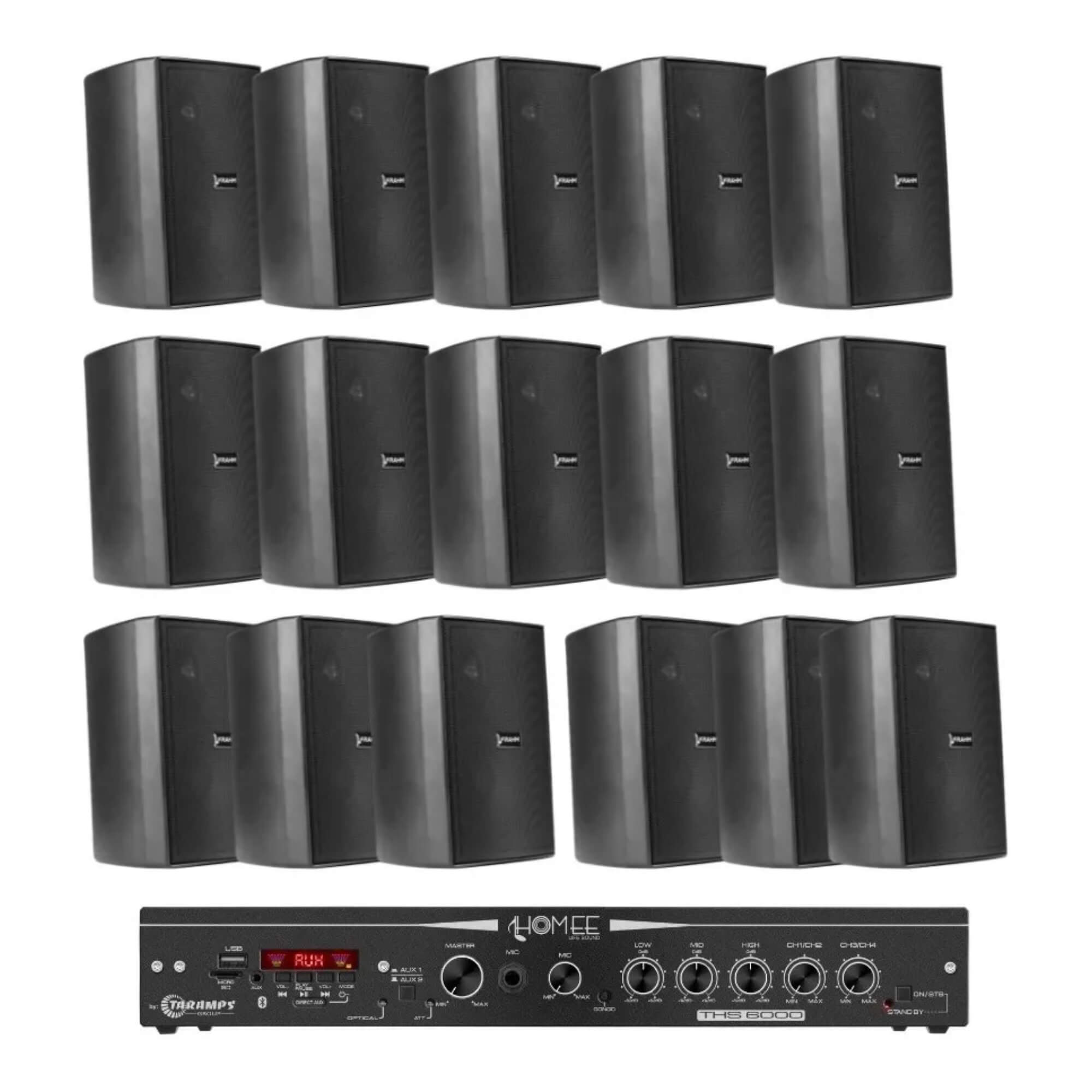 COMP Kit Amplificador Taramps THS 6000 + 16 caixas PS 200 Frahm Preta