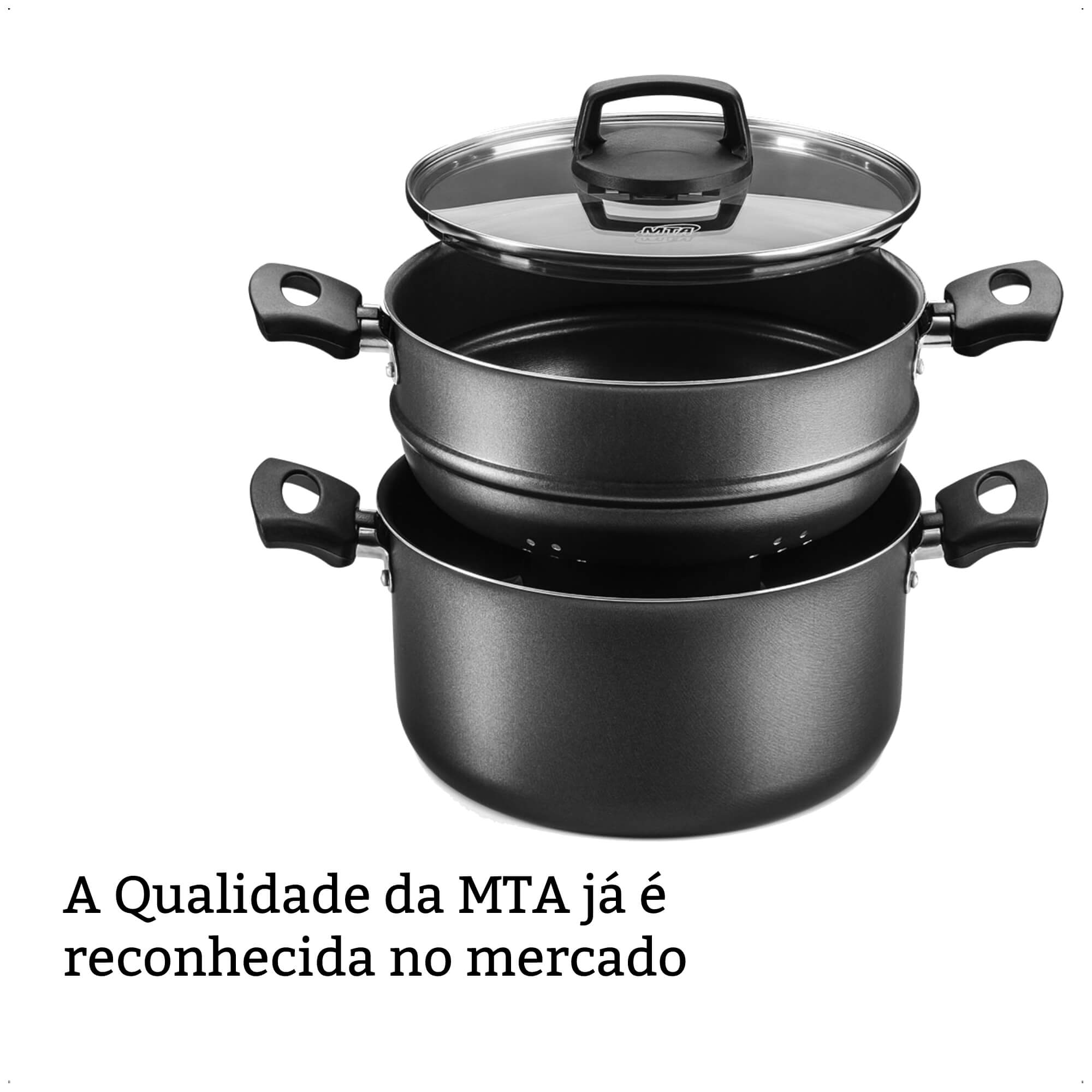 Jogo de Panela Cozimento a Vapor 3L Antiaderente 3x1 Pegadores Antitérmico Cozivapor MTA cor:grafite