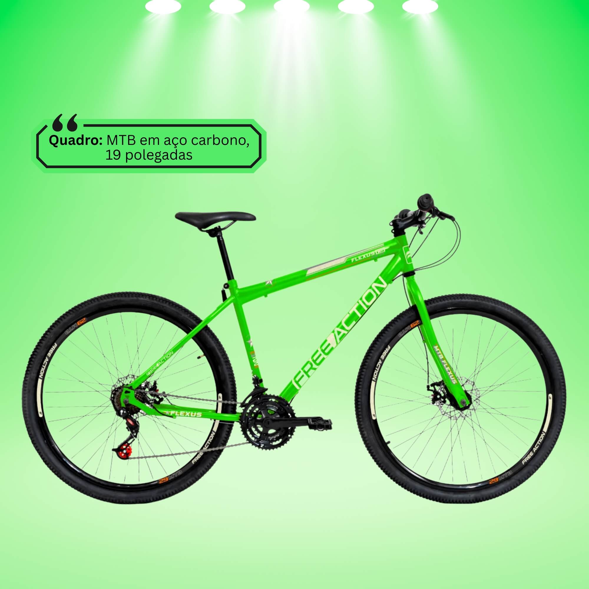 Bicicleta Aro 29" Flexus 1.5 MTB 21V Disk-Brake Verde Kawasaki Free Action - 3020601381302-062