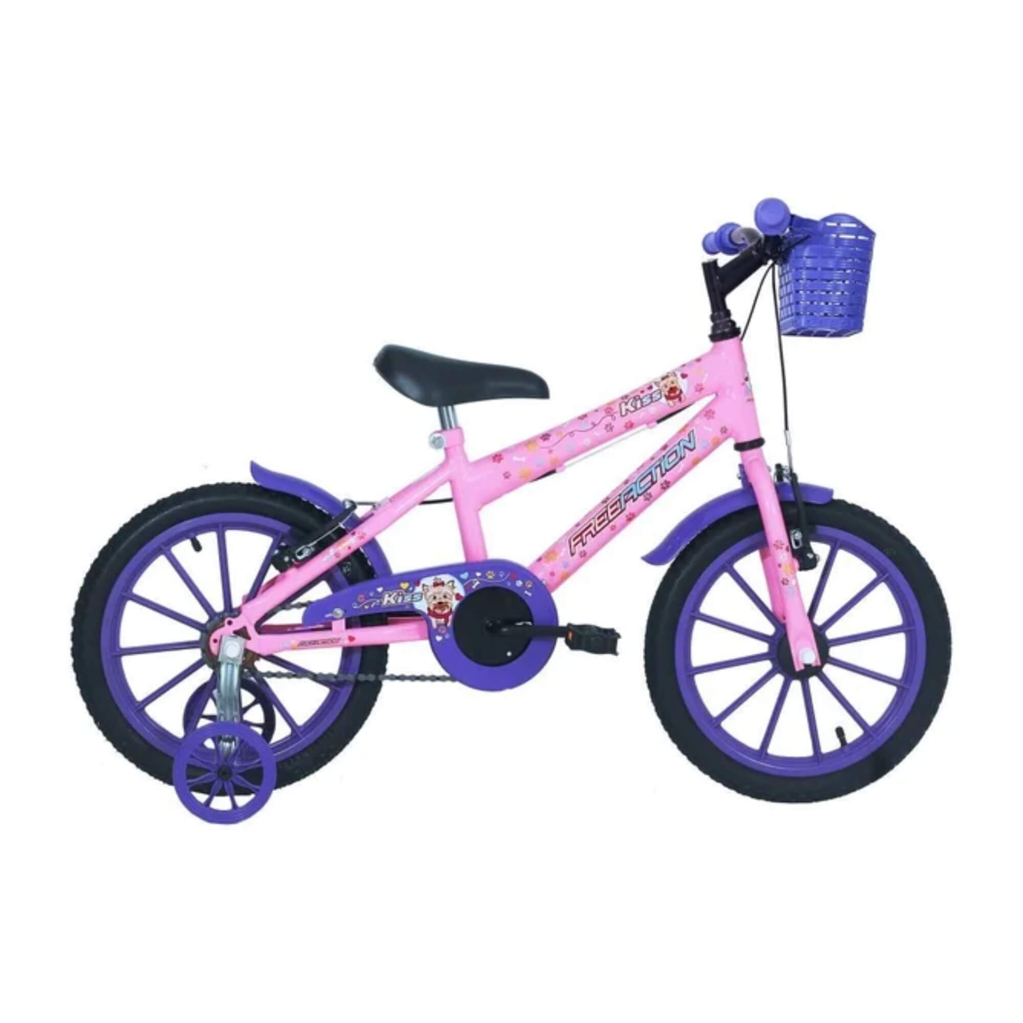 Bicicleta Infantil Aro 16" Kiss com Cesta Rosa Free Action - 3020701041801-057