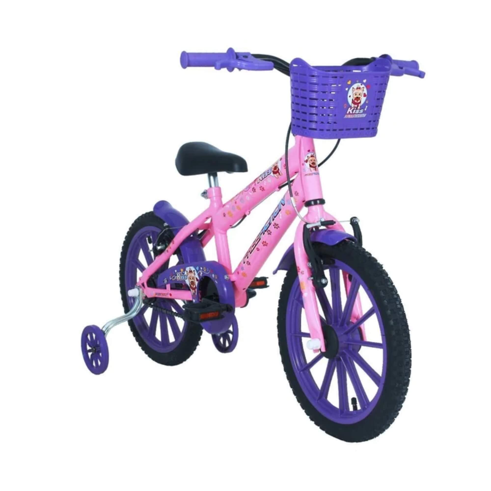 Bicicleta Infantil Aro 16" Kiss com Cesta Rosa Free Action - 3020701041801-057
