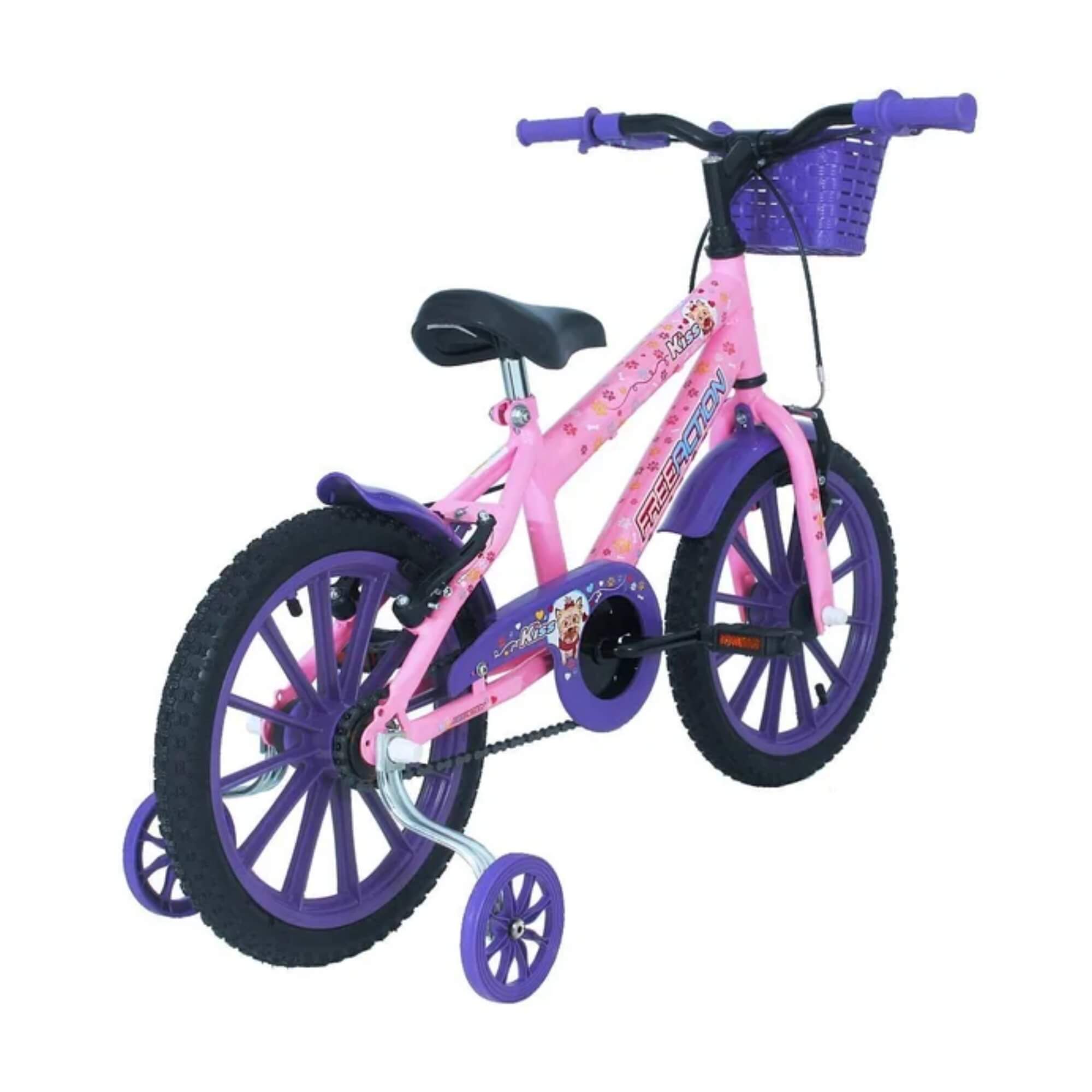 Bicicleta Infantil Aro 16" Kiss com Cesta Rosa Free Action - 3020701041801-057