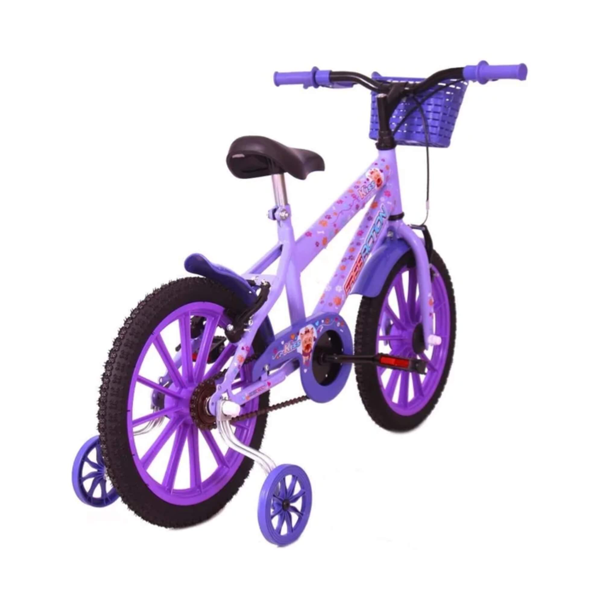 Bicicleta Infantil Aro 16" Kiss com Cestinha Lilás Free Action - 3020701041801-056