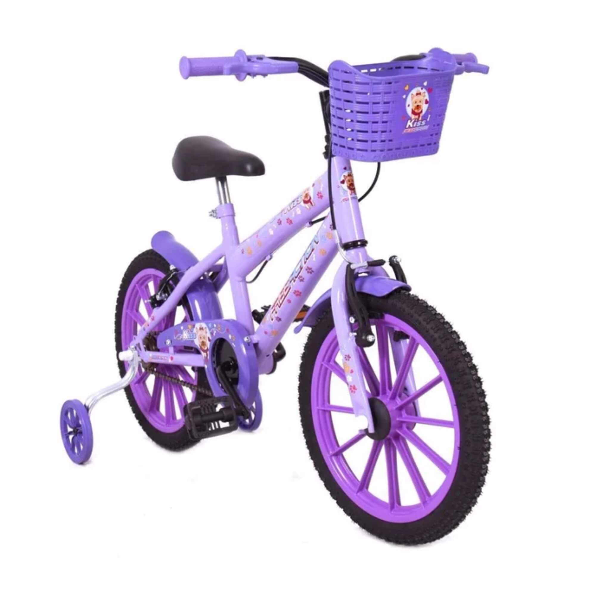 Bicicleta Infantil Aro 16" Kiss com Cestinha Lilás Free Action - 3020701041801-056