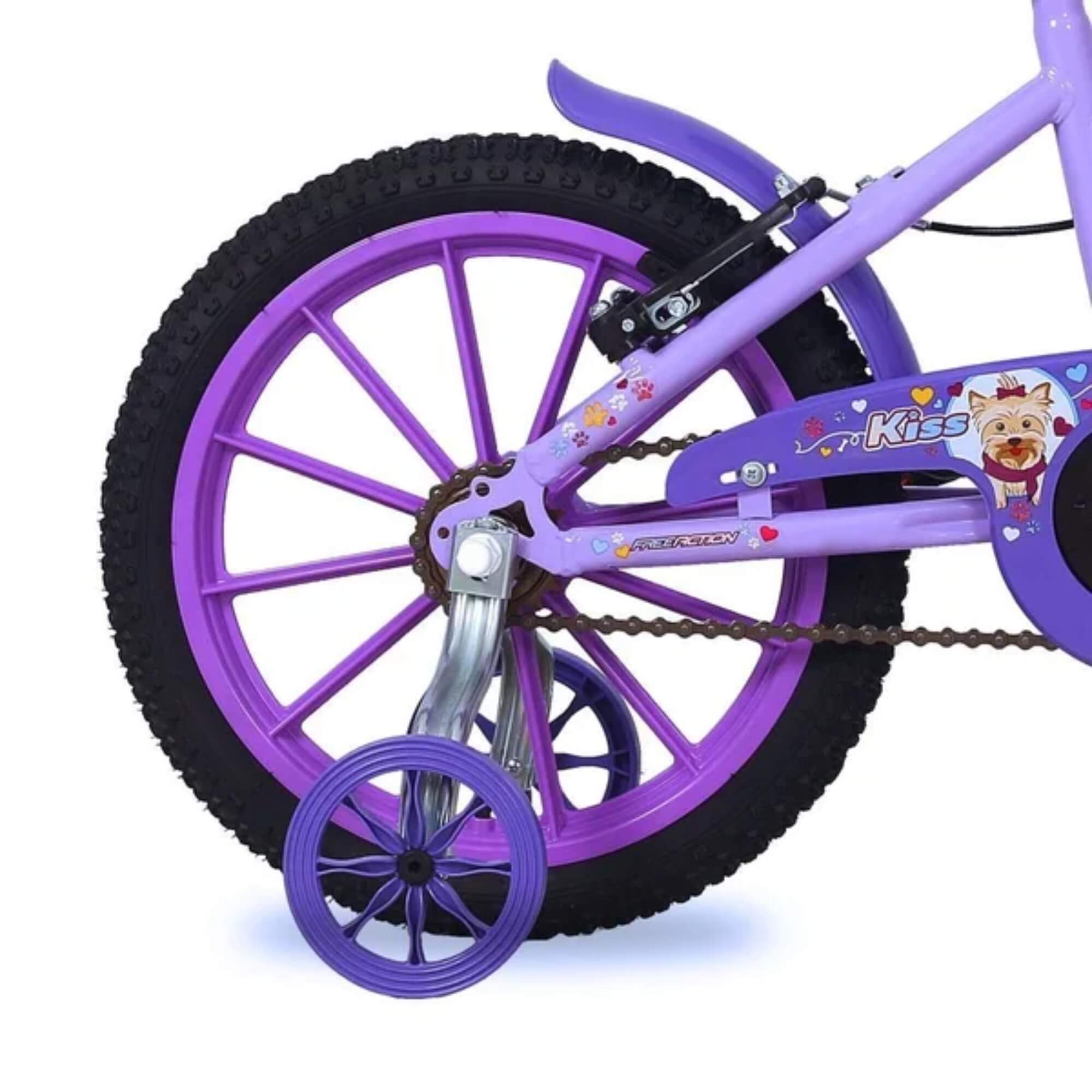 Bicicleta Infantil Aro 16" Kiss com Cestinha Lilás Free Action - 3020701041801-056