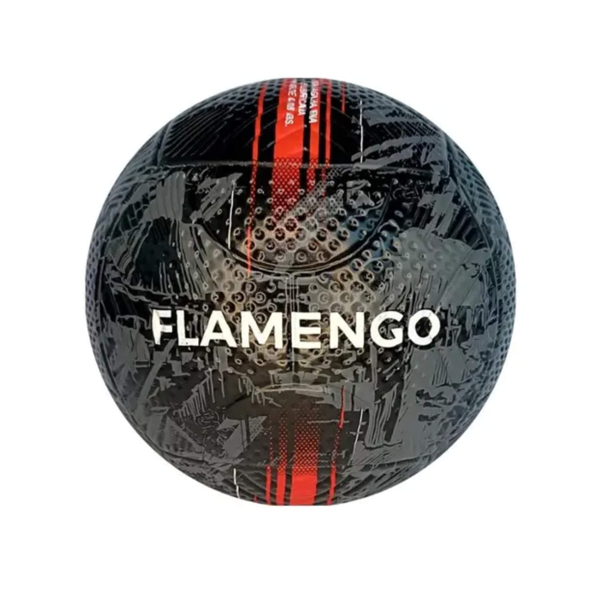 Bola de Futebol PVC/PU Nº 5 Flamengo cor Preta e Vermelha Futebol e Magia - 1920