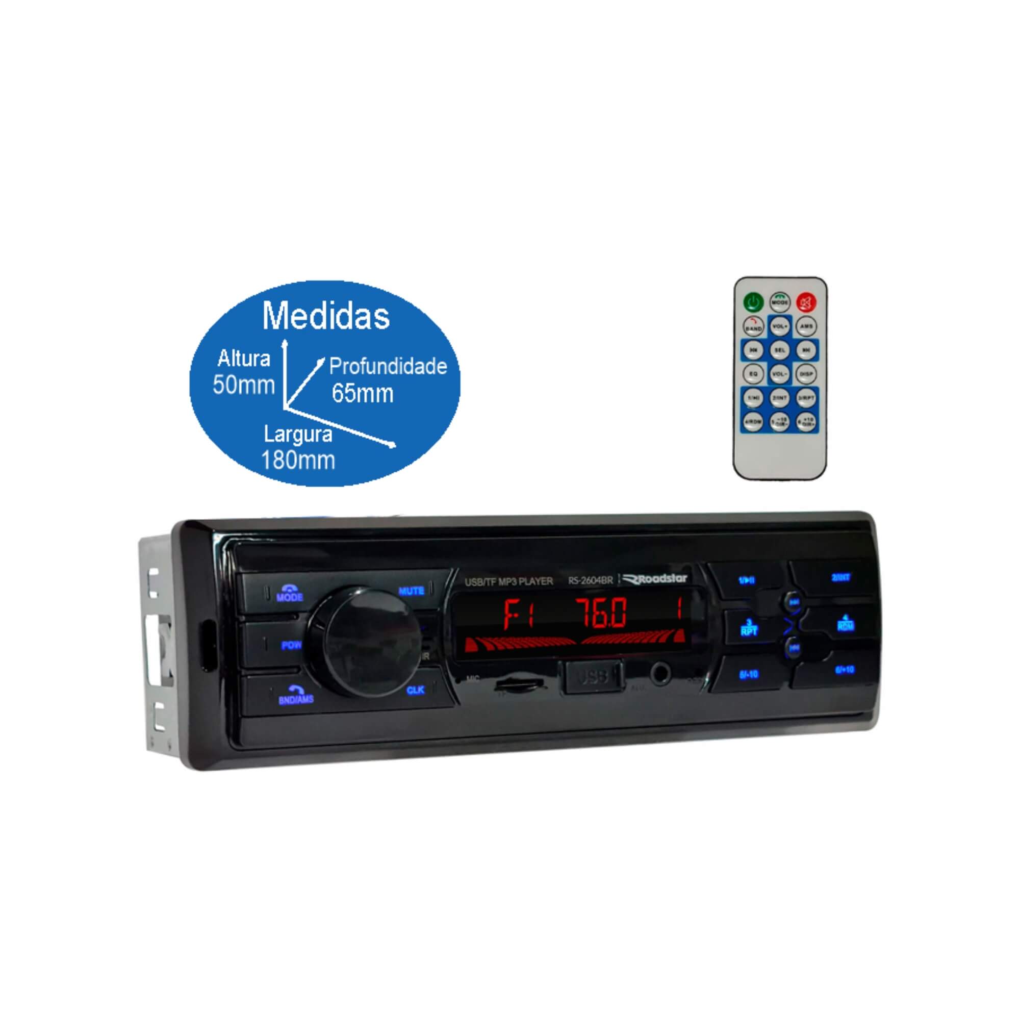 COMP Aparelho Som Mp3 Radio Bluetooth + 2 Auto Falante 6 Pol 110w