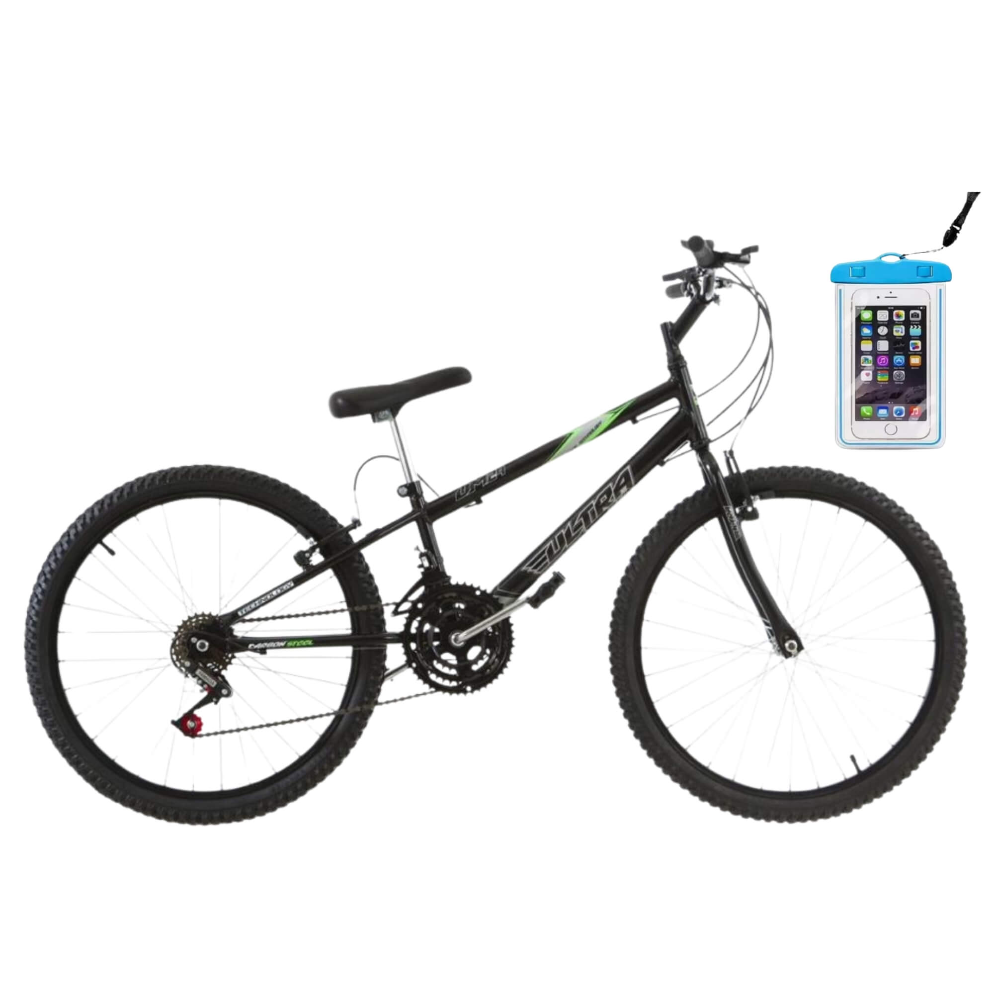 COMP Bicicleta Ultra Bikes Aro 24" Rebaixada 18 Marchas + Capa Impermeável para Celular