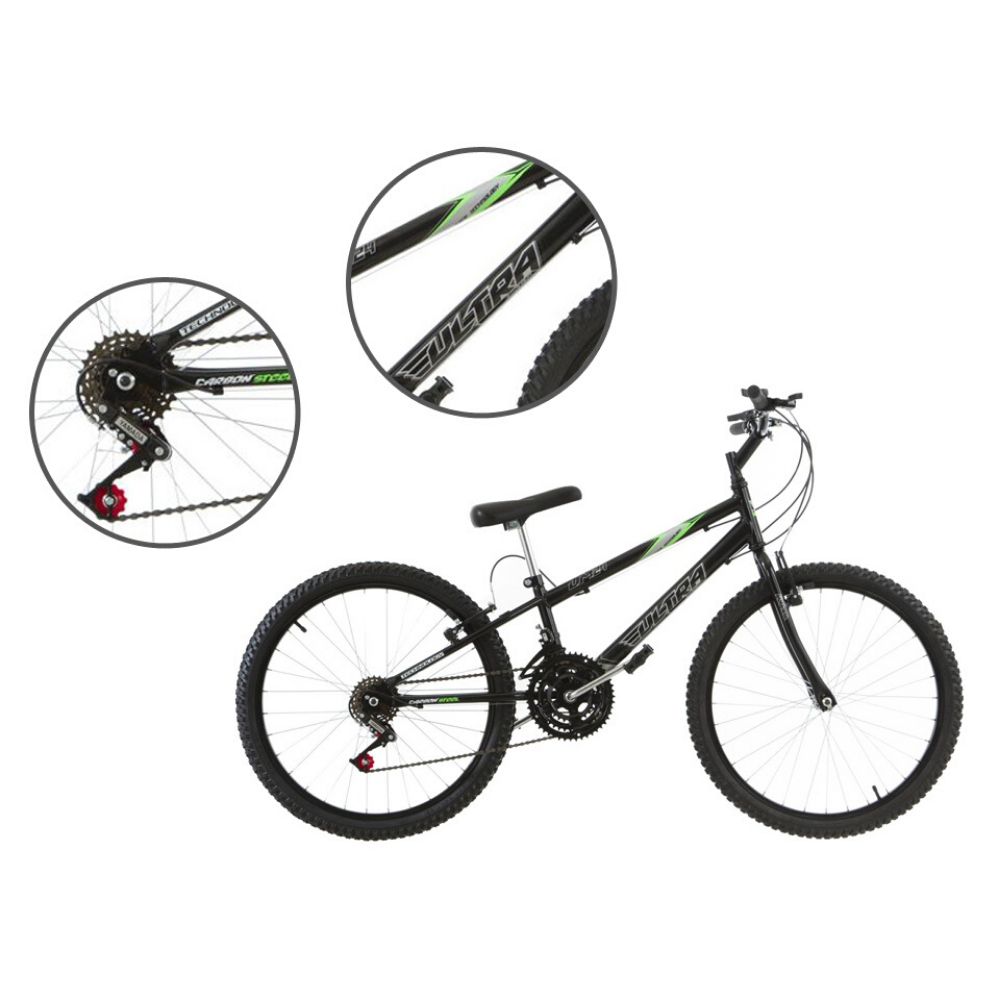 COMP Bicicleta Ultra Bikes Aro 24" Rebaixada 18 Marchas + Capa Impermeável para Celular