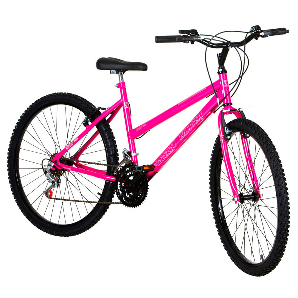 COMP Bicicleta Feminina Ultra Bikes Aro 26" Rosa 18 Marchas + Capa Impermeável para Celular
