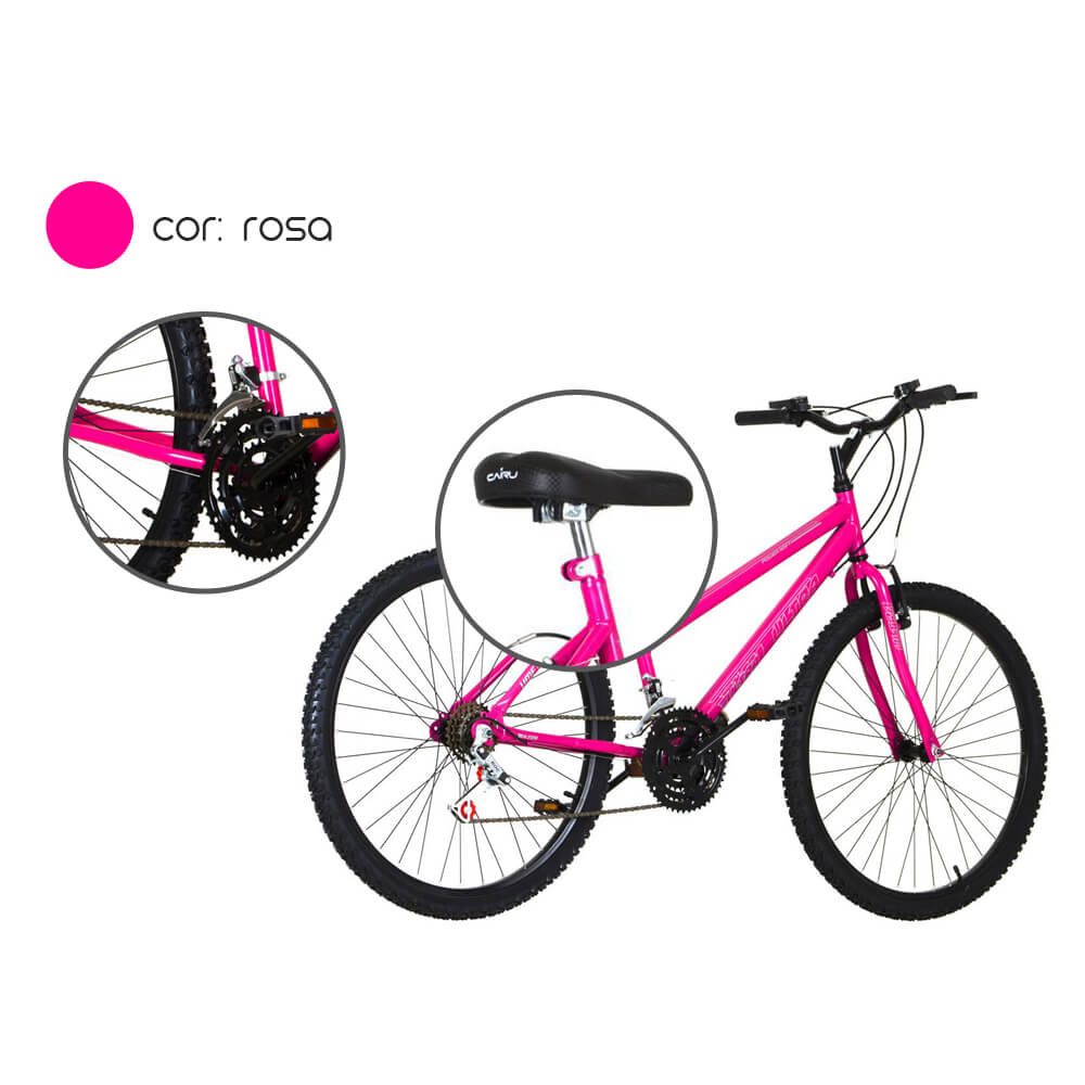 COMP Bicicleta Feminina Ultra Bikes Aro 26" Rosa 18 Marchas + Capa Impermeável para Celular