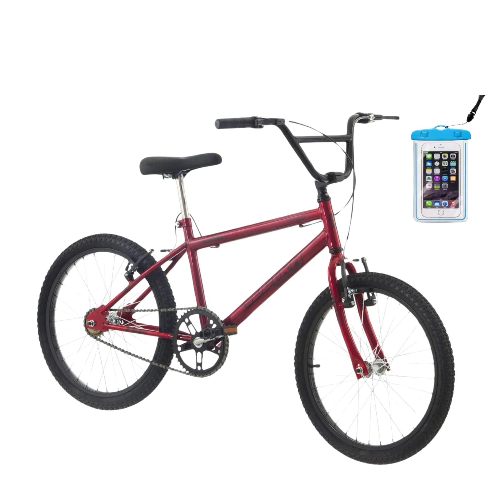 COMP Bicicleta Ultra Bikes Aro 20" Vermelha + Capa Impermeável para Celular
