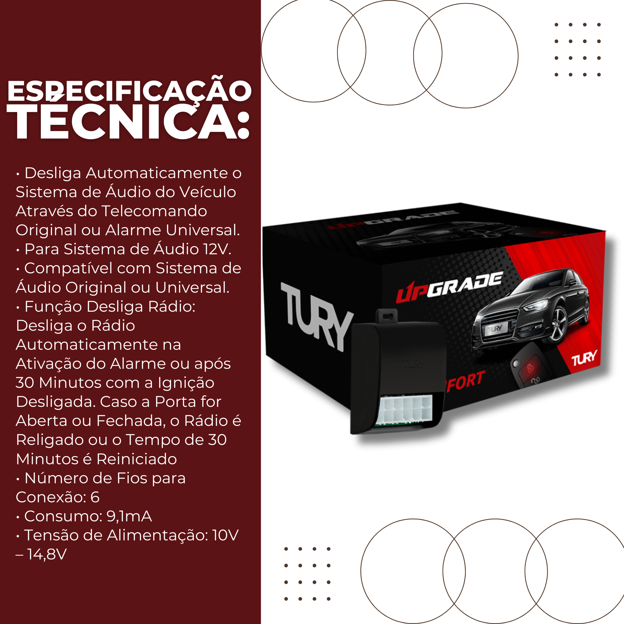 Módulo Desliga Rádio para c/ Tiggo 3, Montana, Celta, Onix, Corsa, New Fiesta Tury - AC01