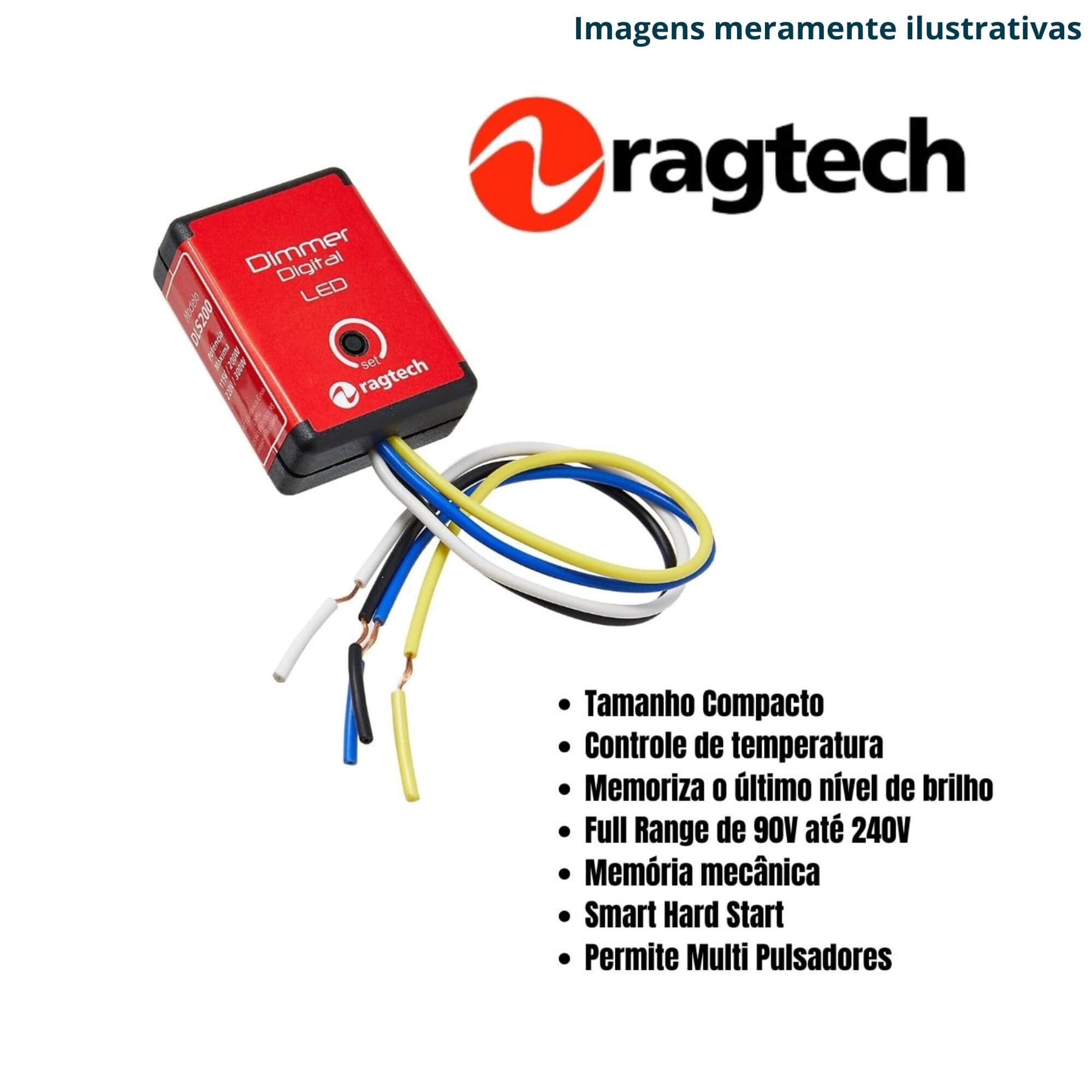 COMP Kit c/ 10 Dimmer Digital Bivolt Regulagem Intensidade Luminosa Led DLS200 - Ragtech 20DIM4440
