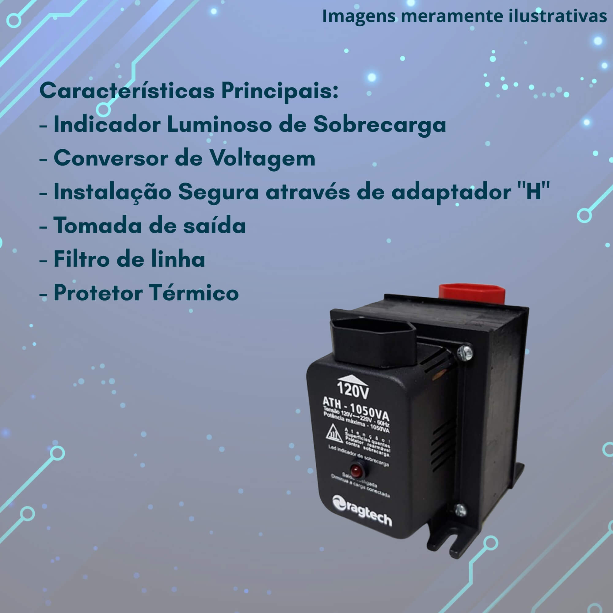 COMP Kit c/ 5 Auto Transformador de Voltagem 1050VA 50-60HZ Bivolt 20ATH4473 - Ragtech
