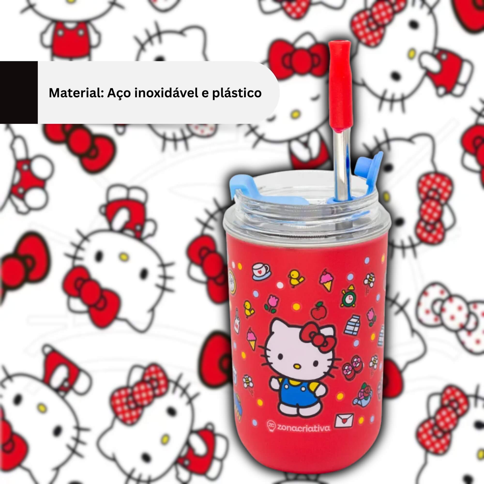 Copo Neo com Canudo 300ml Hello Kitty Zona Criativa - 10025963