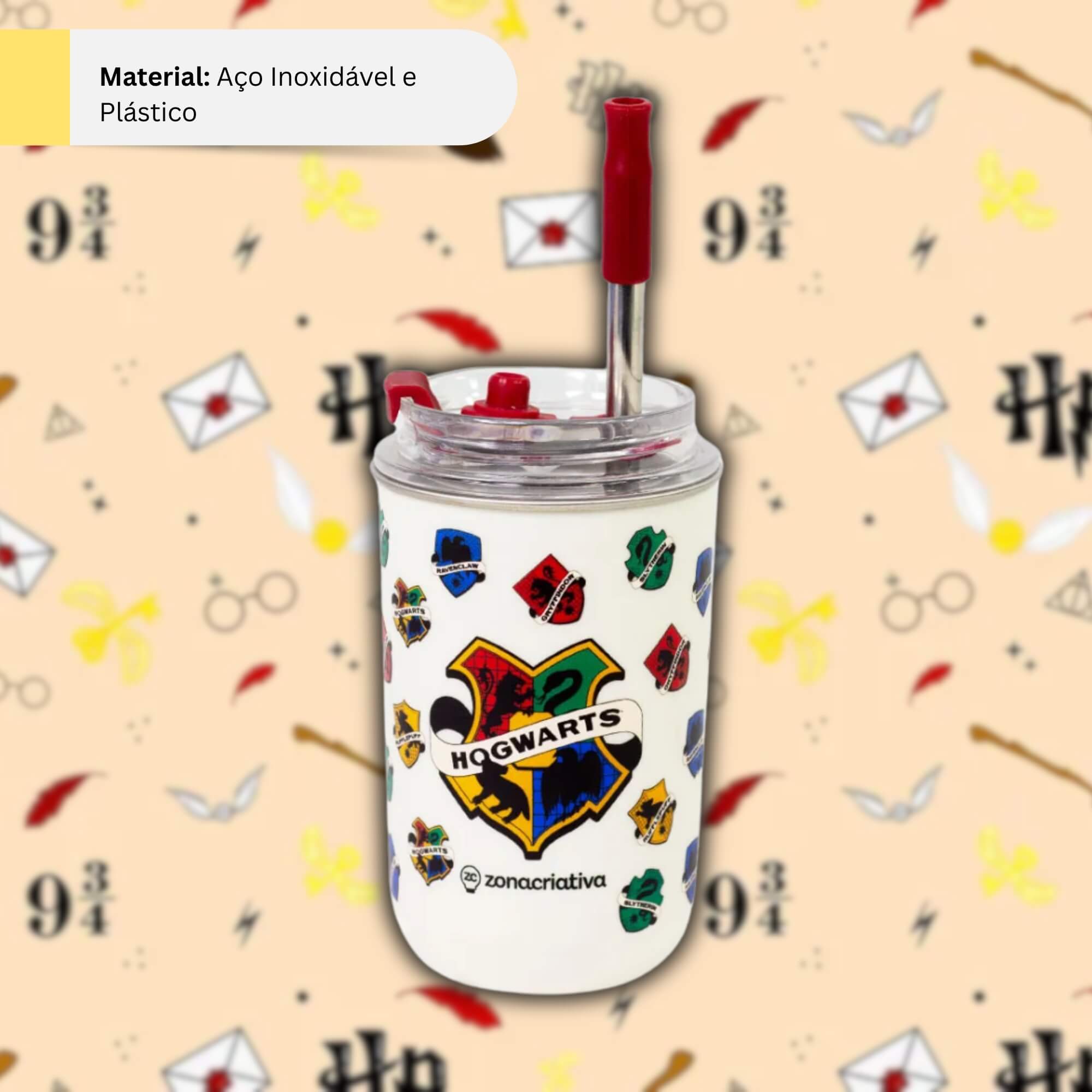 Copo Neo com Canudo 300ml Hogwarts Zona Criativa - 10026010