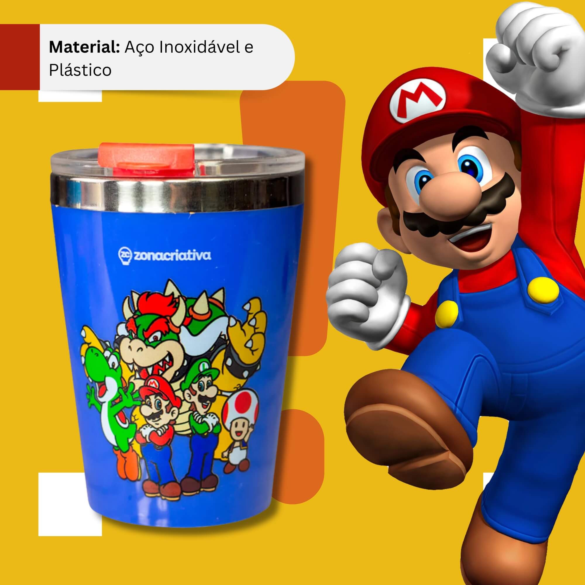 Copo Viagem Snap 300ml Super Mario e Amigos Zona Criativa - 10026051