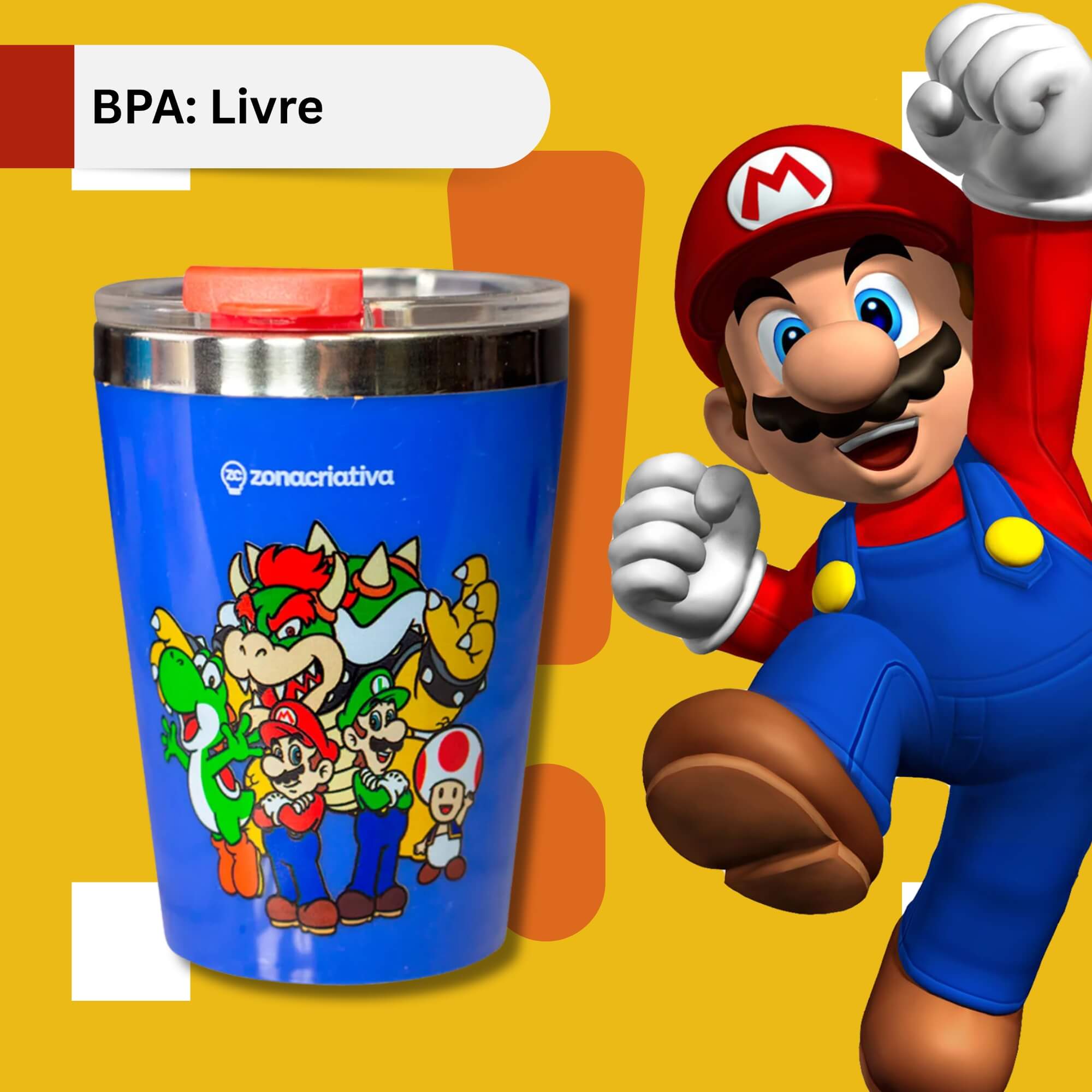 Copo Viagem Snap 300ml Super Mario e Amigos Zona Criativa - 10026051