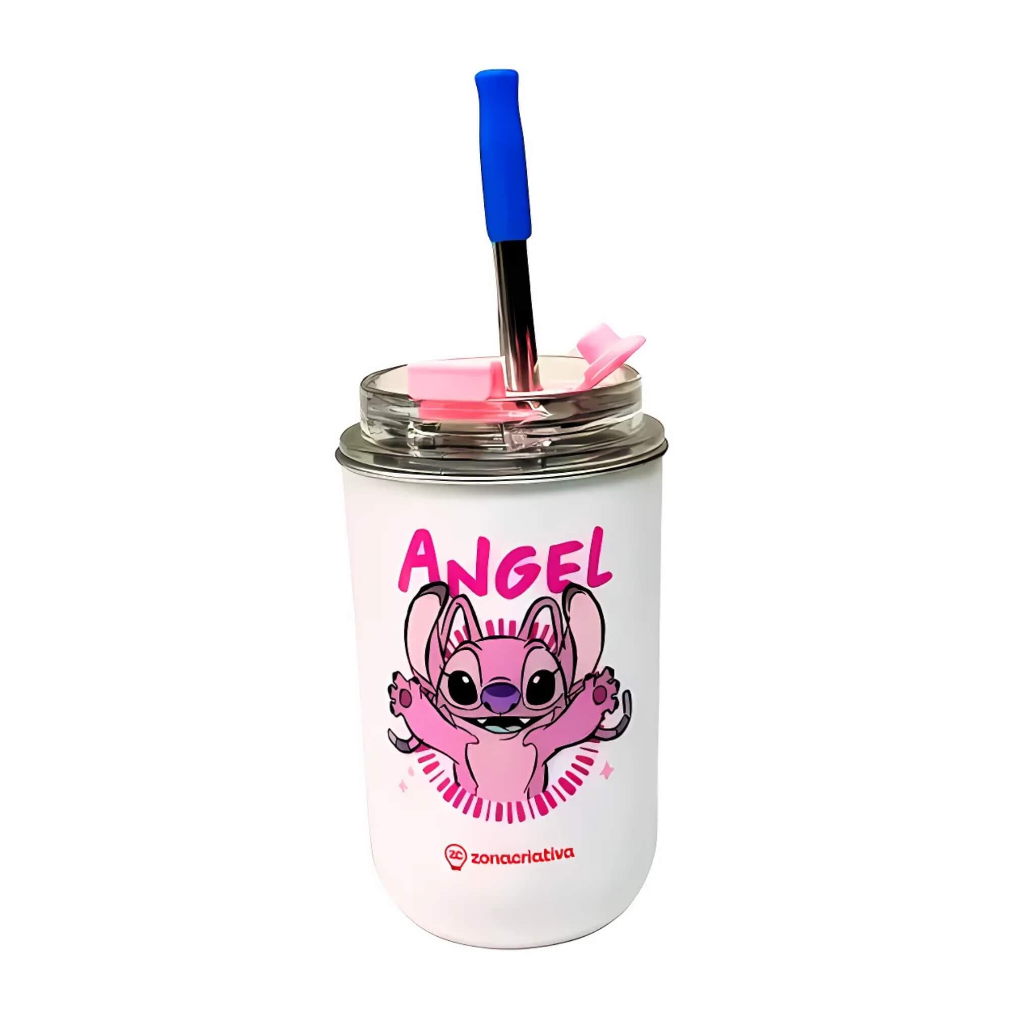 Copo Neo c/ Canudo 300ml Stitch e Angel Namorados Zona Criativa - 10026386