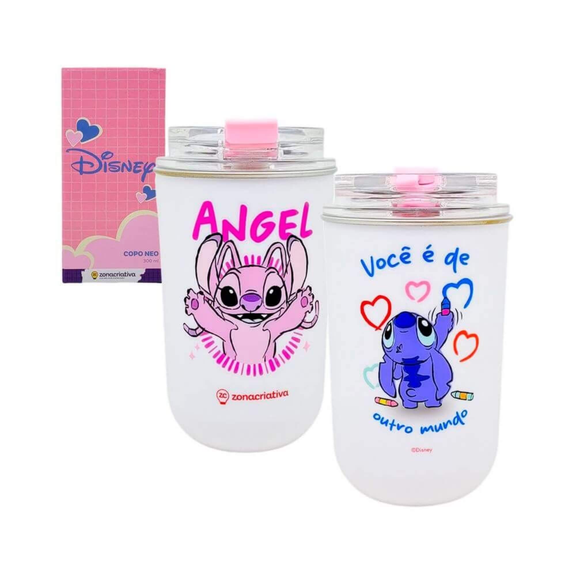 Copo Neo c/ Canudo 300ml Stitch e Angel Namorados Zona Criativa - 10026386