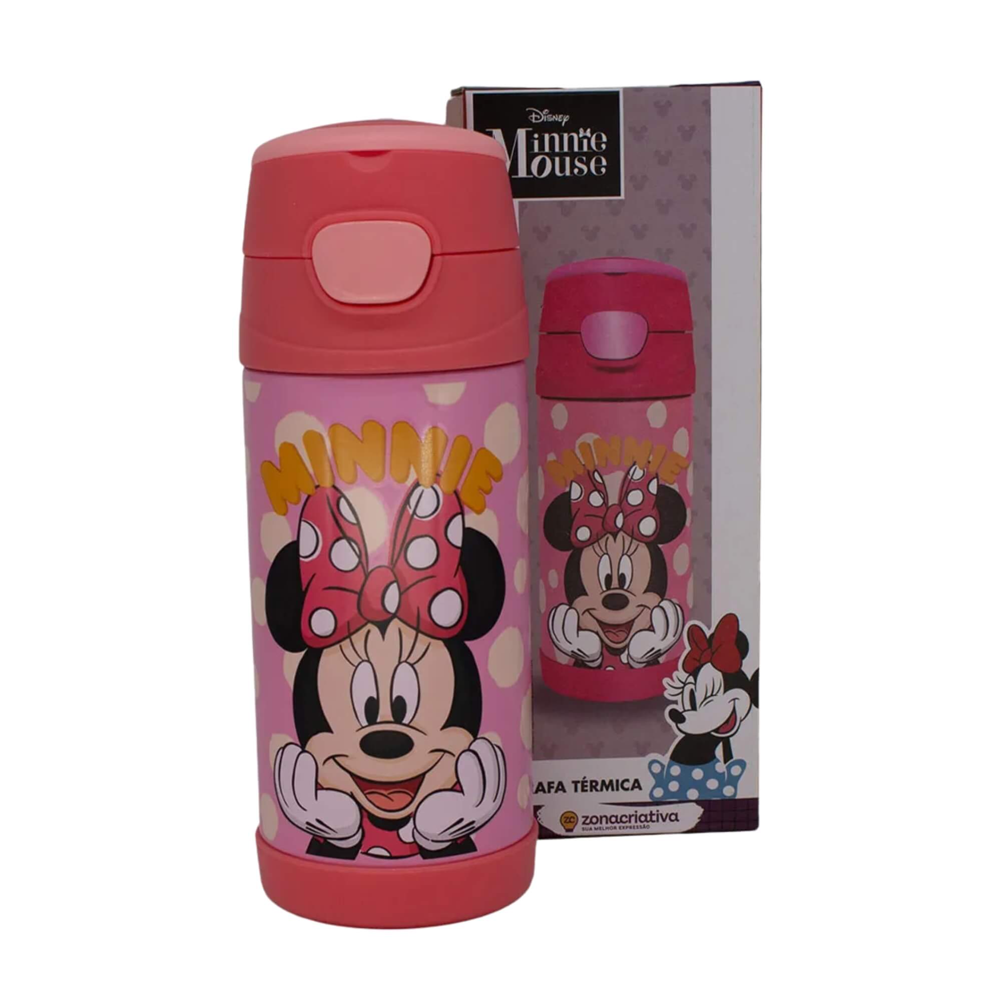 Garrafa Térmica Infantil Top Handle 350ml Minnie Mouse – Disney Zona Criativa - 10073108