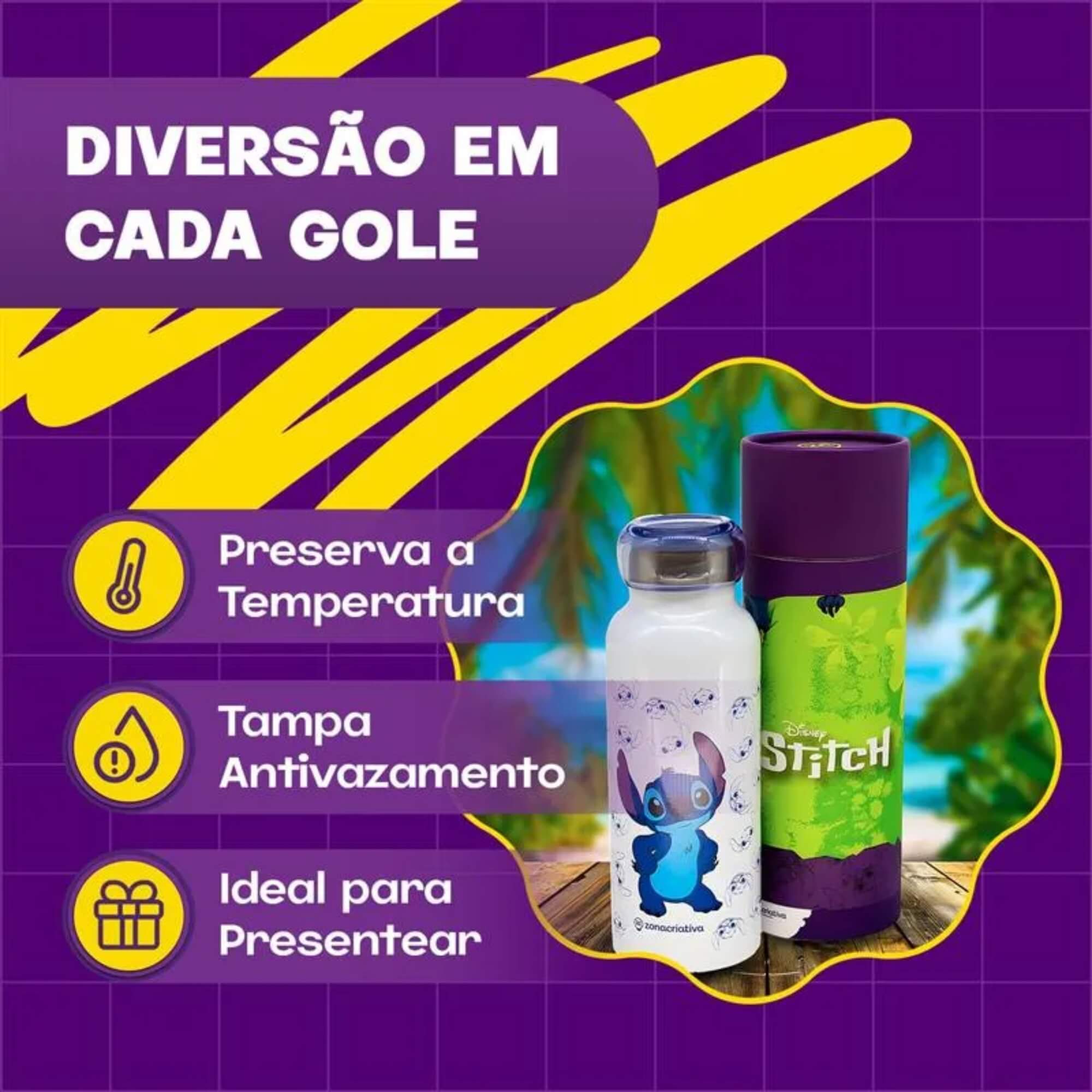 Garrafa Bubble 500ml Stitch Holográfico - Disney Zona Criativa - 10073205