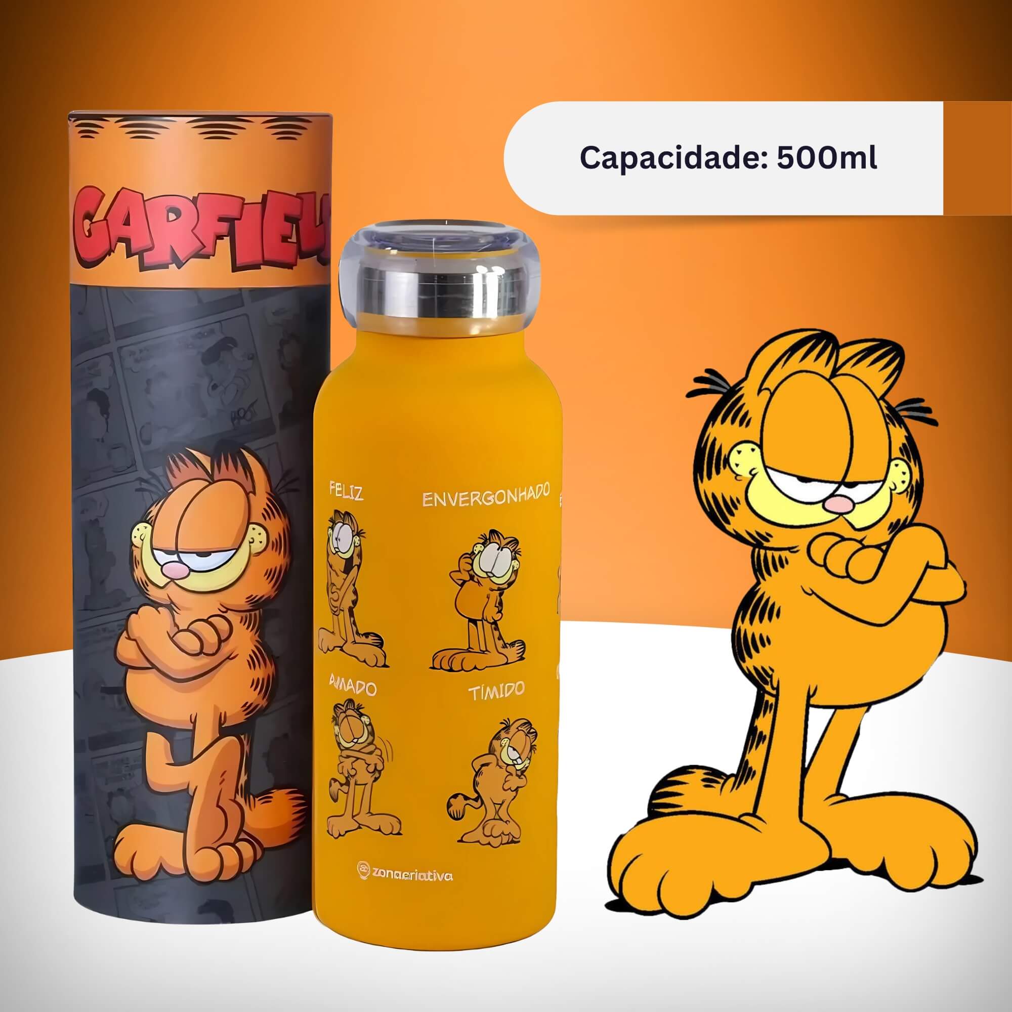Garrafa Bubble 500ml Garfield Expressões Zona Criativa - 10073281