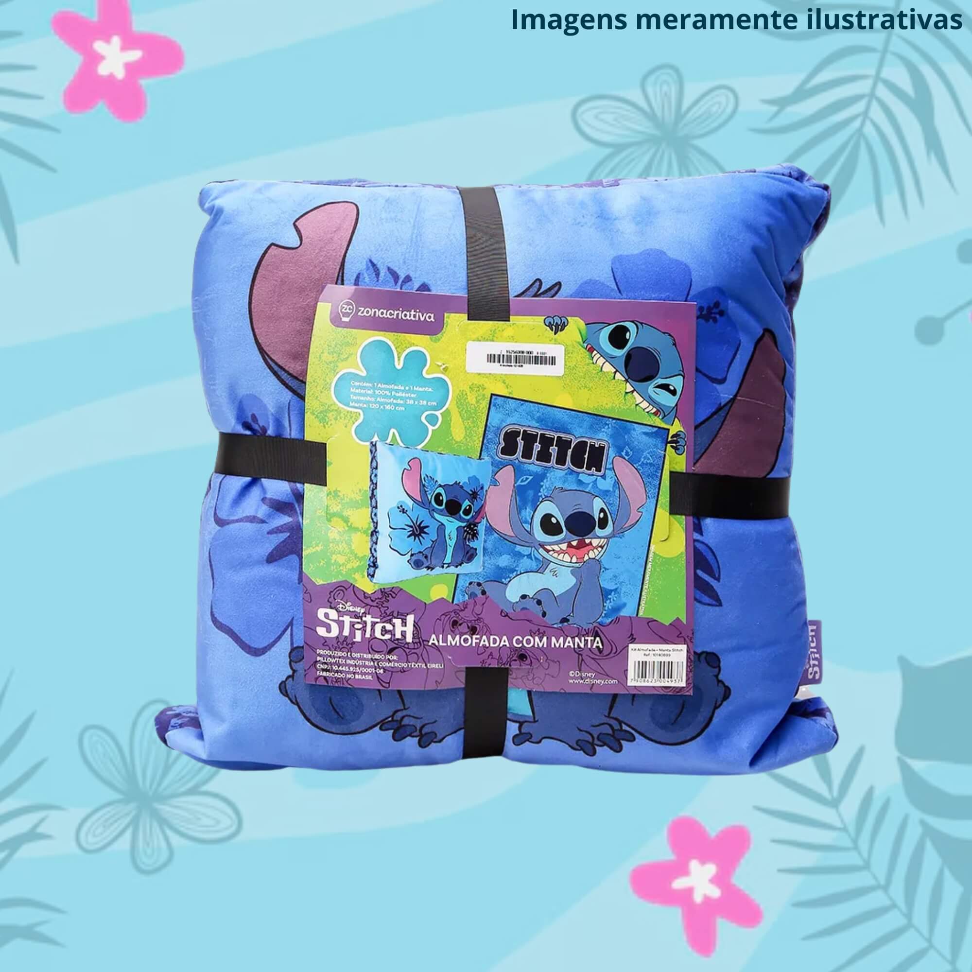 Kit Almofada + Manta Stitch Disney Poliéster / Fibra Zona Criativa - 10140899