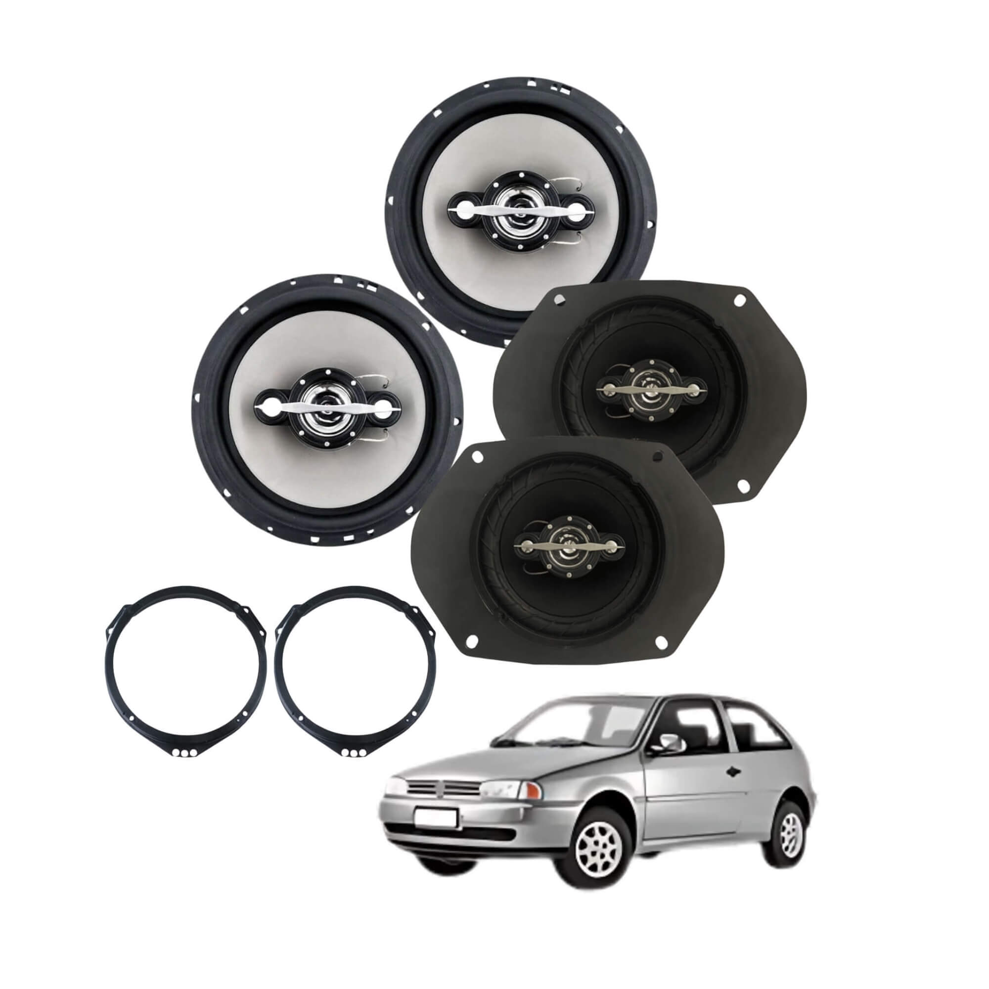 COMP Kit Gol G2 G4 4p Alto Falantes 6" 70W RMS Cada + Aros Adaptadores