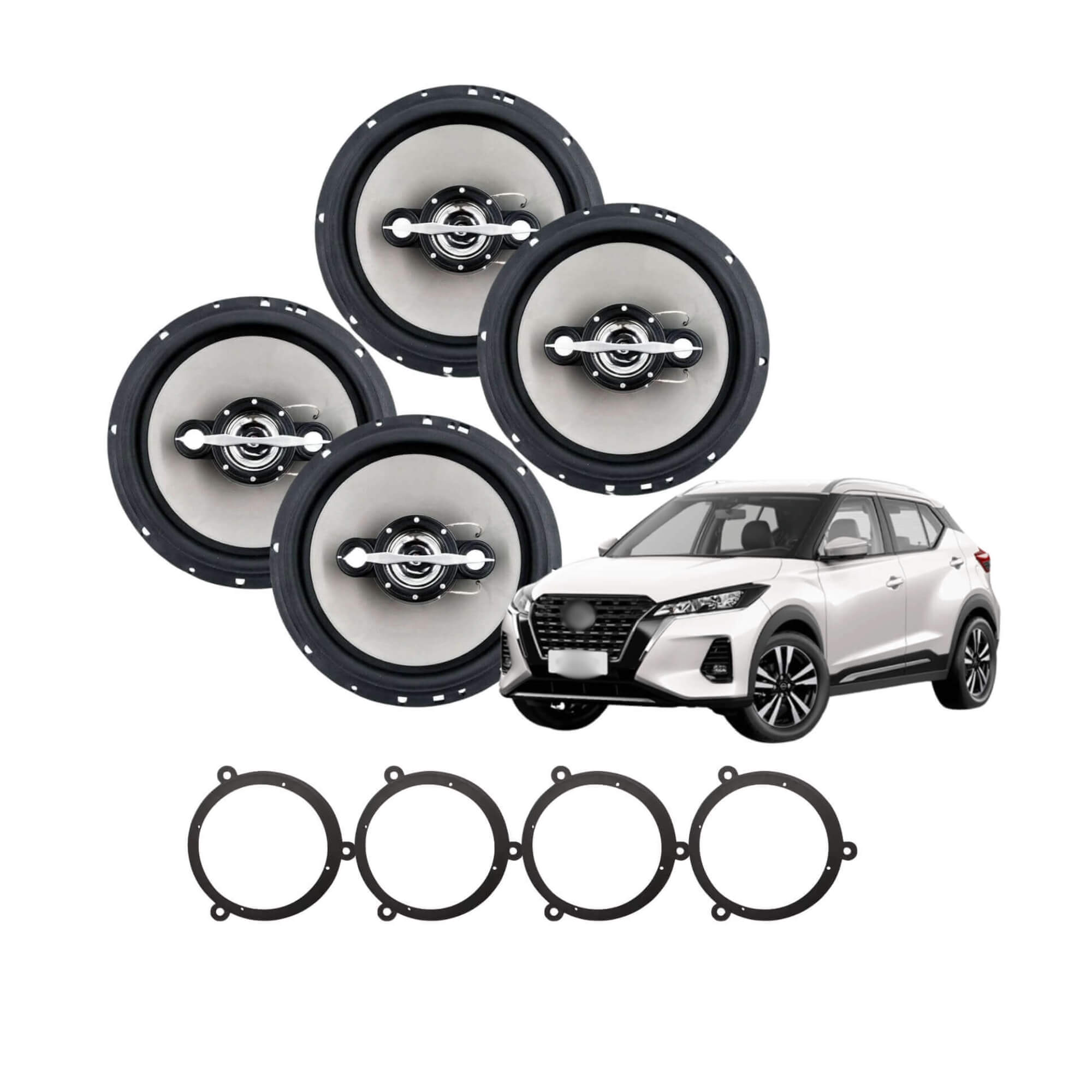Kit Kicks Alto Falantes Automotivo 6" Quadriaxial 70W RMS + Aros Adaptadores