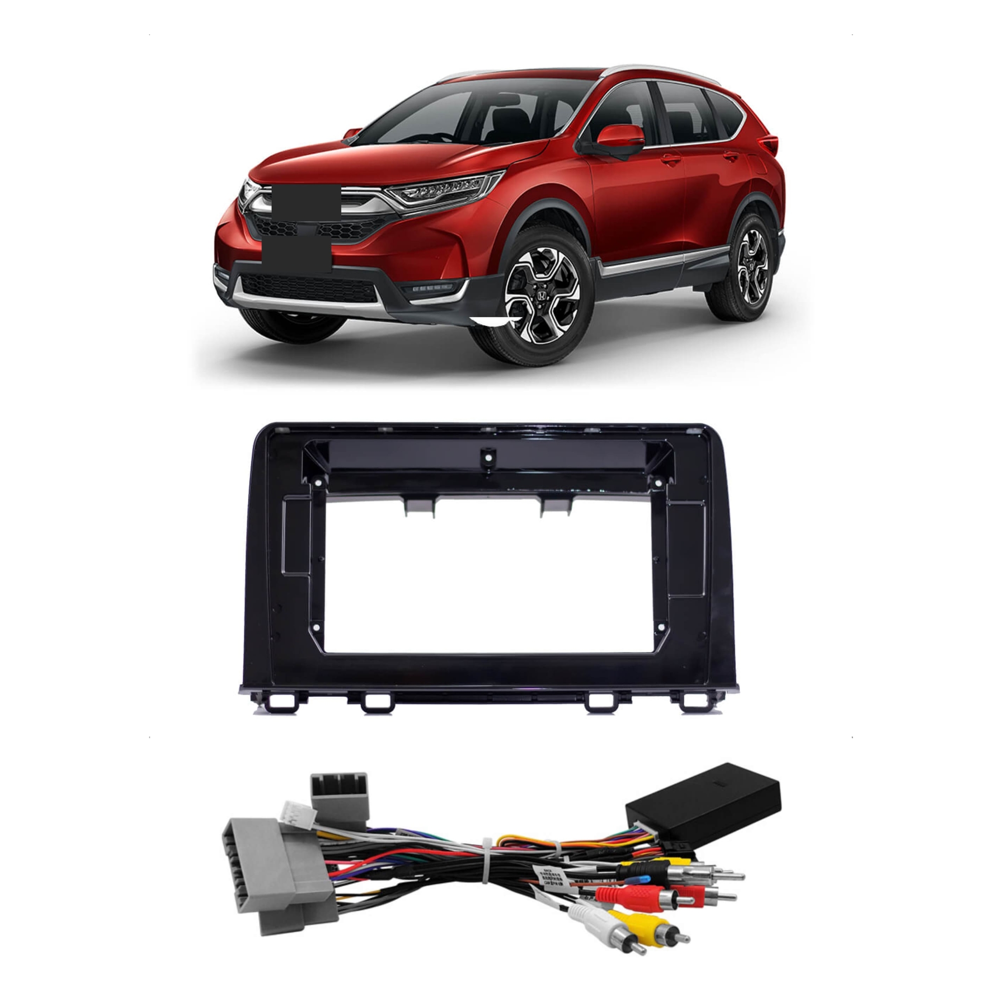 COMP Moldura 10 Polegadas Black Piano Com Acabamento Prata CRV 2017/2018/2019/2020 + Chicote EXCANPLUS-HO01